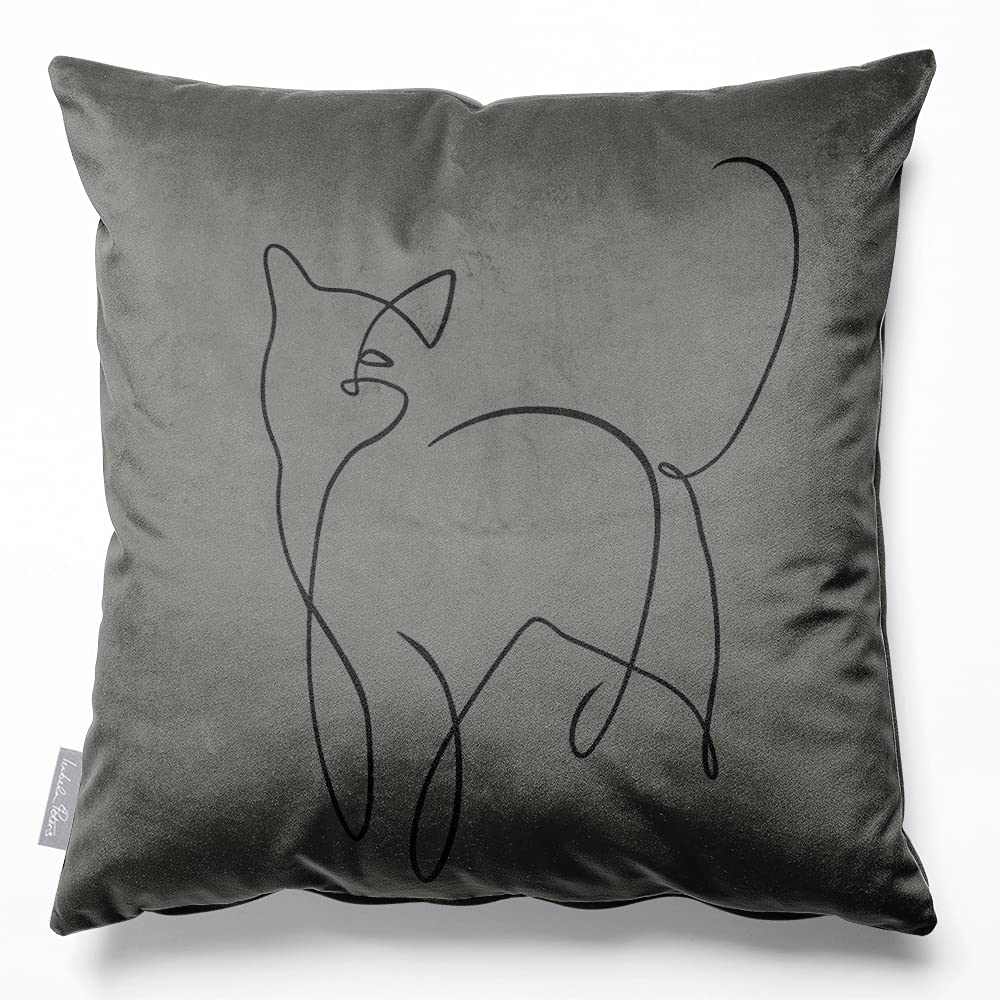 Izabela Peters Beluga Eco-Friendly Velvet Cushions - Filled, 60 Cm, Cat - Chair & Sofa Seat Cushions