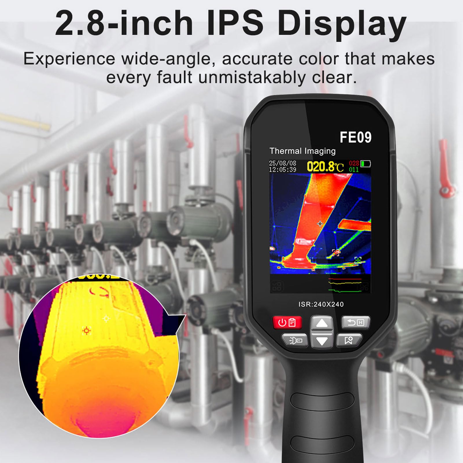 Fabater Wärmebildkamera, Infrarotkamera, 240 X 240 TISR Auflösung, -20°C Bis 550°C Temperaturbereich, 25Hz, Temperaturalarm, 50° Sichtfeld, Tragbar, for Temperaturmessung