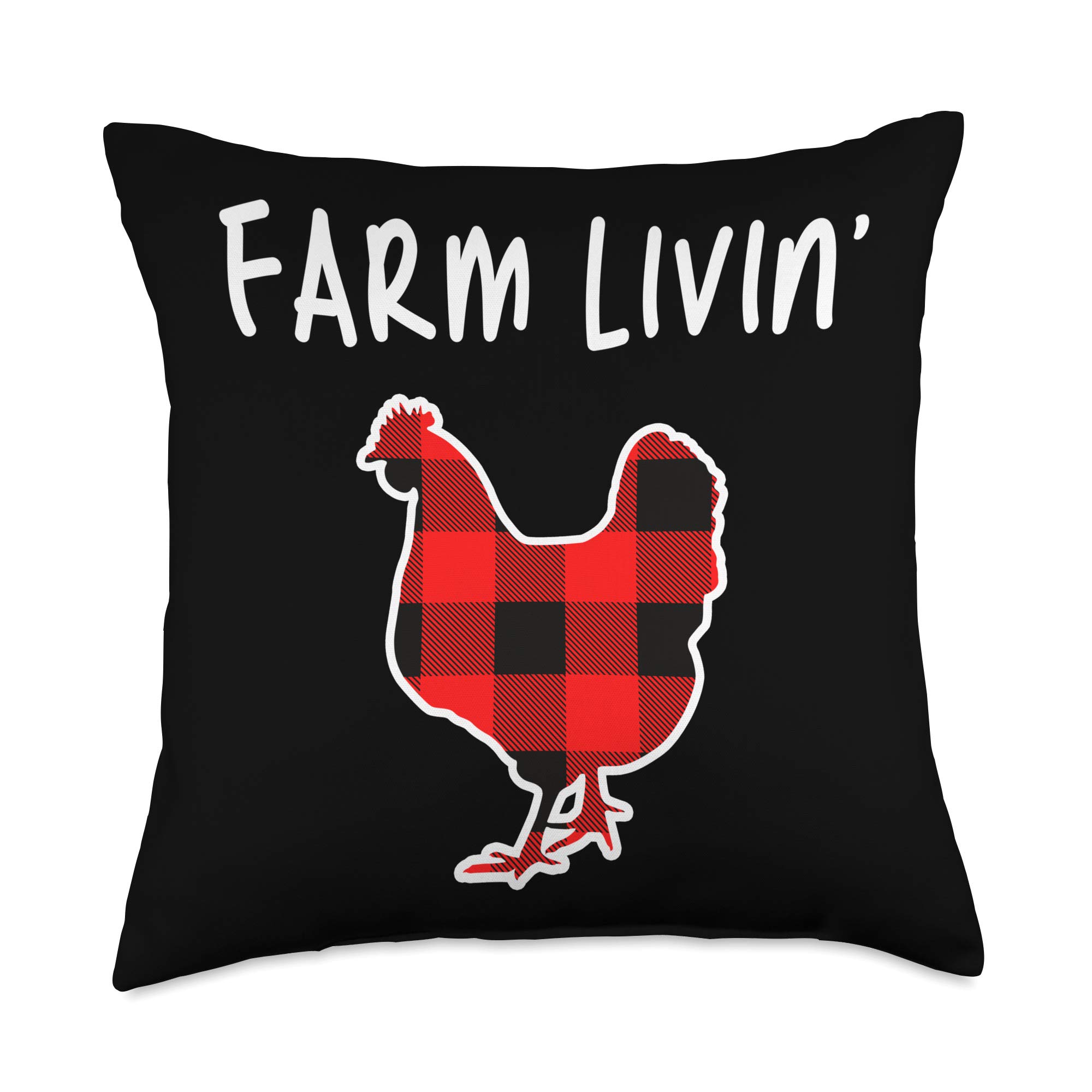 Animal Lover Poultry Birds Clucker Animals Chicken Rooster Living Life Farming Farmer Chequered Gift Throw Pillow, 18x18, Multicolor