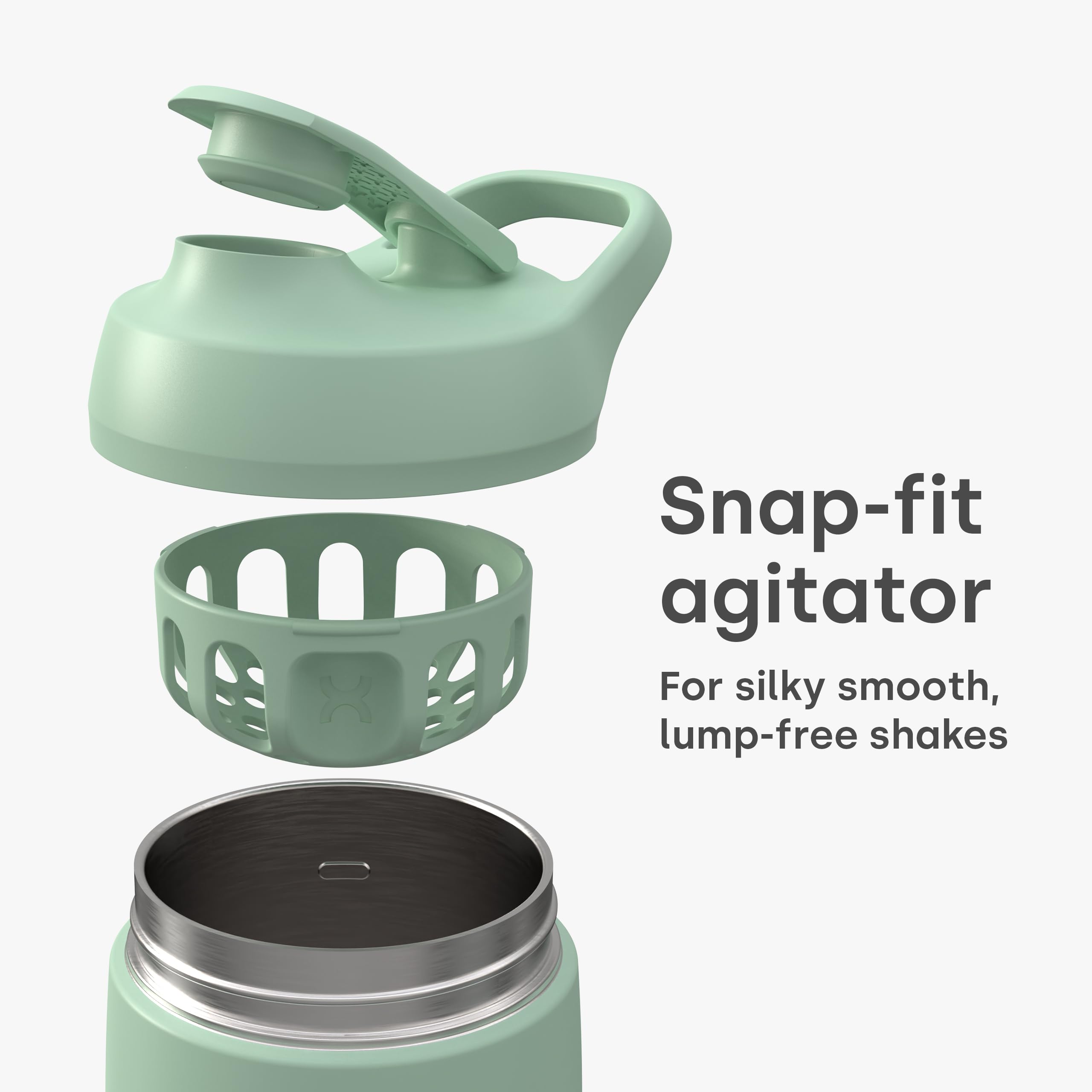 Form Insulated Stainless Steel Protein Shaker Bottle - 550ml, Leak-Proof Protein Shaker Stainless Steel with Snap-Fit Agitator - Keeps Drinks Cold for 12 Hours!