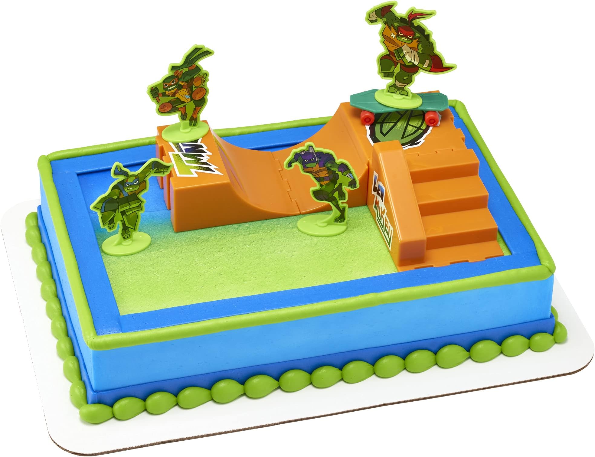 DecoSet® Teenage Mutant Ninja Turtles TMNT-RISE UP! Cake Topper, 6-Piece Birthday Decoration for Cakes and Cupcakes, Surprise Your TMNT Fan with ALL the Characters and Interactive Skateboard