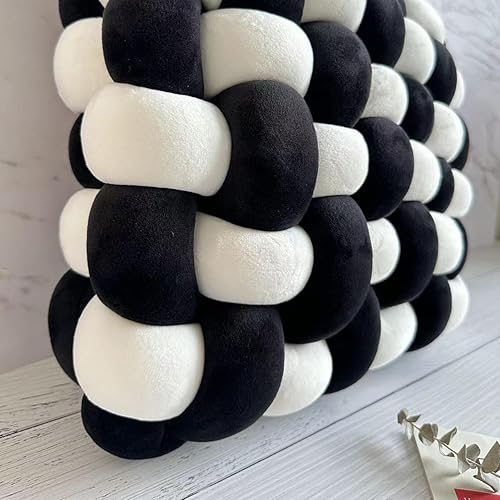 Miniatura 3 de Almohada de felpa, cojín decorativo suave de 12 pulgadas para sofá, cama, almohada tejida a mano con nudo cuadrado (12 x 13 pulgadas, negro)