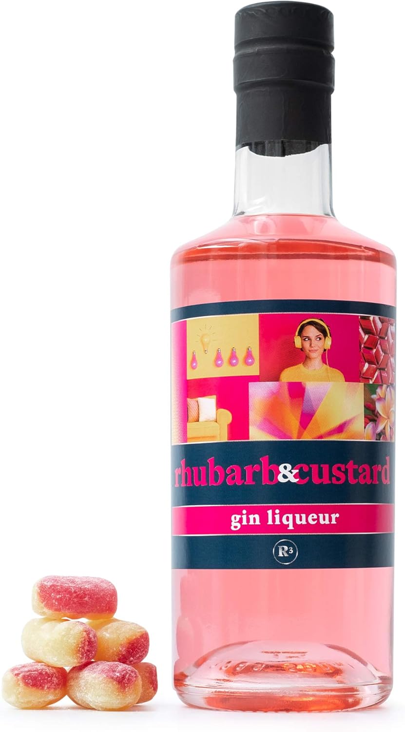 Rhubarb Gin by R3, Christmas Rhubarb and Custard Gin Liqueur 50cl, Rhubarb Flavoured Gin Gift