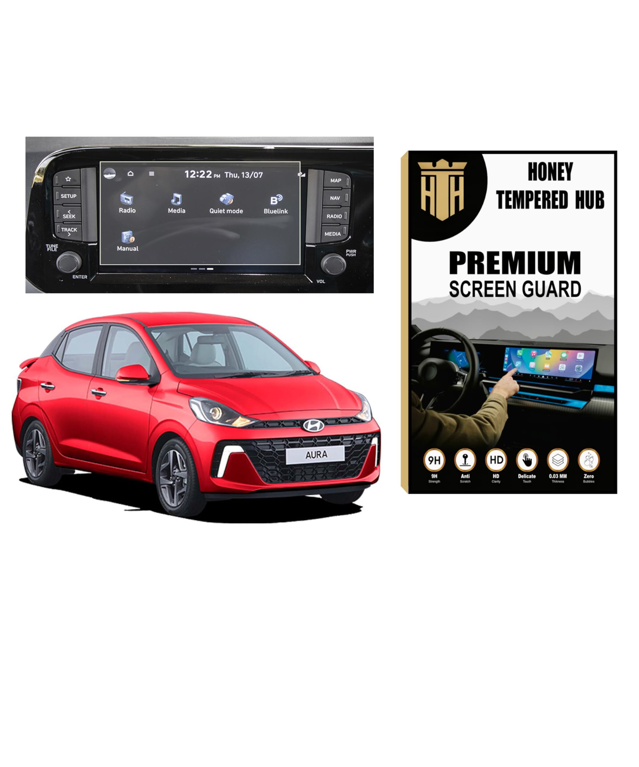 Screen Guard Protector Compatible With HYUNDAI AURA 2023 FACELIFT SX, SX PLUS AMT (8 INCH), Anti Glare, 9H Hardness, Ultra Clear, Car Display GPS Infotainment System Accessories