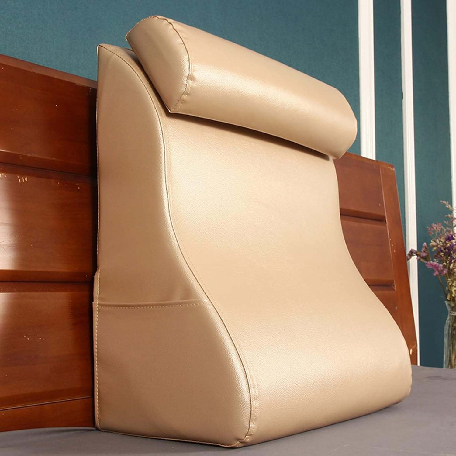 Triangle Memory Foam Pillow PU Adjustable Pillow Set Used for Shoulder Back Neck Leg Elevation Acid Reflux Anti Snorin (Colour: Pink Size: 60 x 55 x 30 cm) (Khaki 60 x 55 x 30 cm)