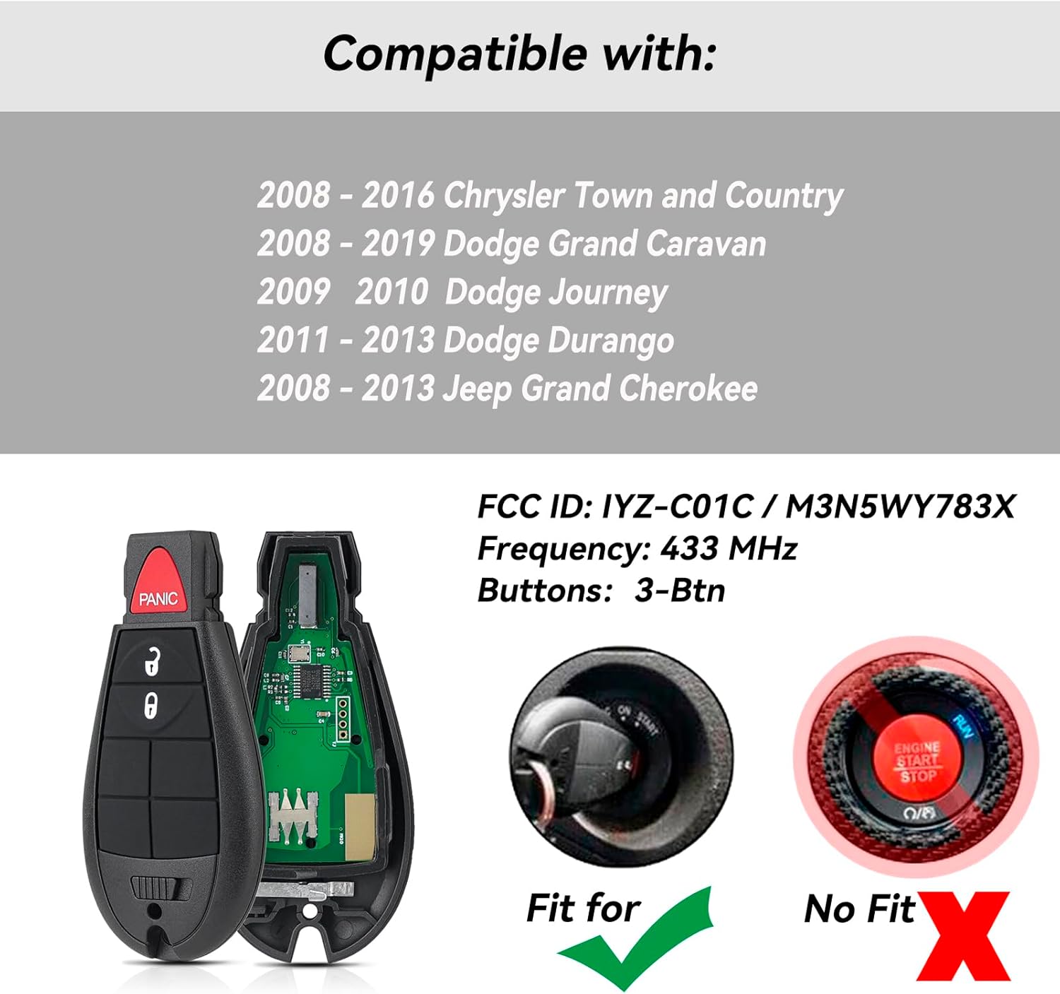 Image showing compatible vehicle models and FCC ID IYZ-C01C / M3N5WY783X