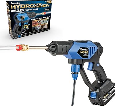 Turbo Jet® HydroX5TM Pro+ Cordless Pressure Washer – 380 PSI | 21V 5000mAh Battery | Dual Water Source | Portable Pressure Washer for Cars, Patios, Bikes & More