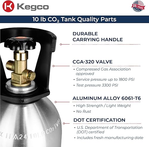 Miniatura 4 de Kegco Cilindro de Co2 Tanque de Aluminio de 10 lb