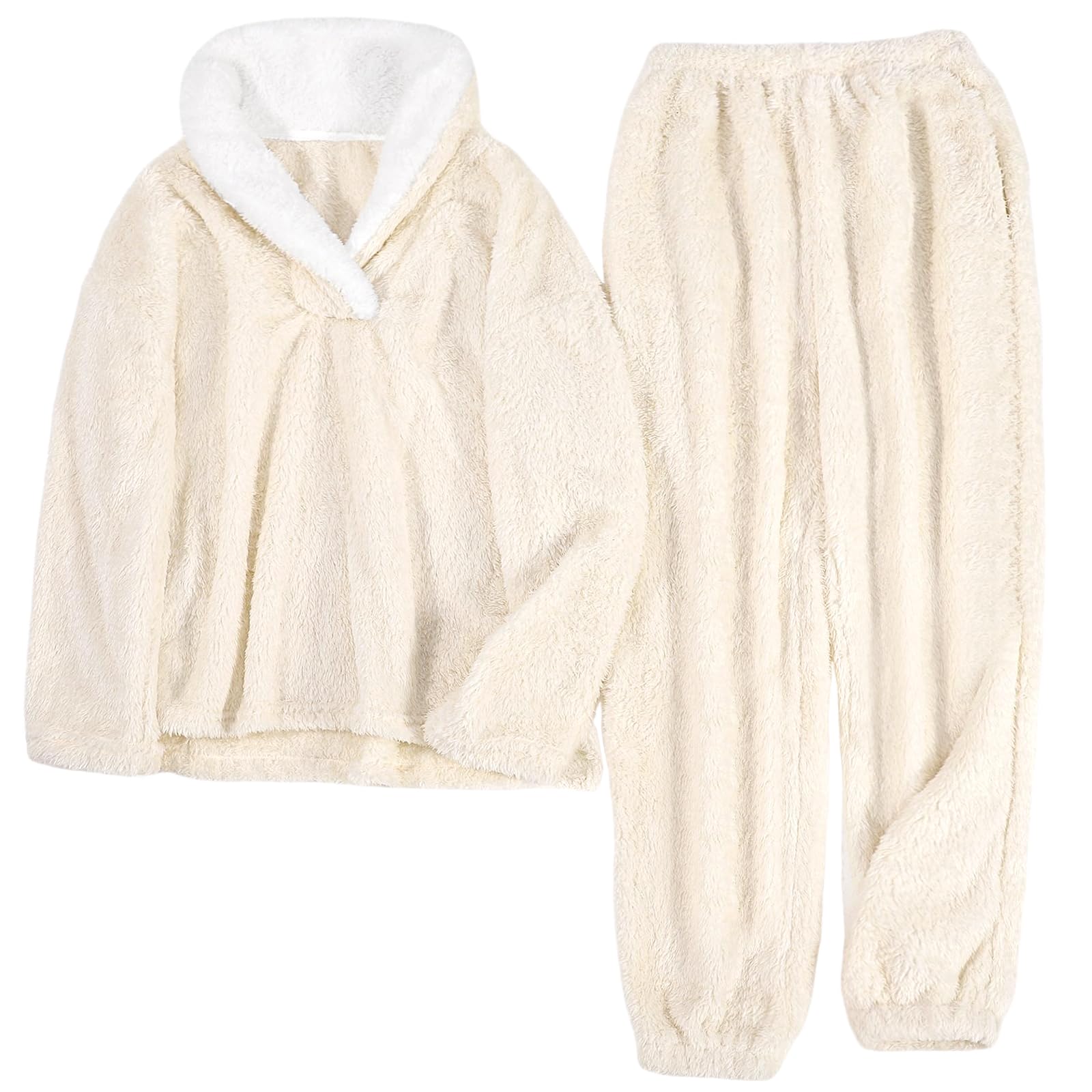 HEEKPEK Fuzzy Pajamas Set for Women Winter Warm Fluffy Loungewear Soft Fleece Pj Pants 2 Piece Plush Sleepwear Lounge Tops