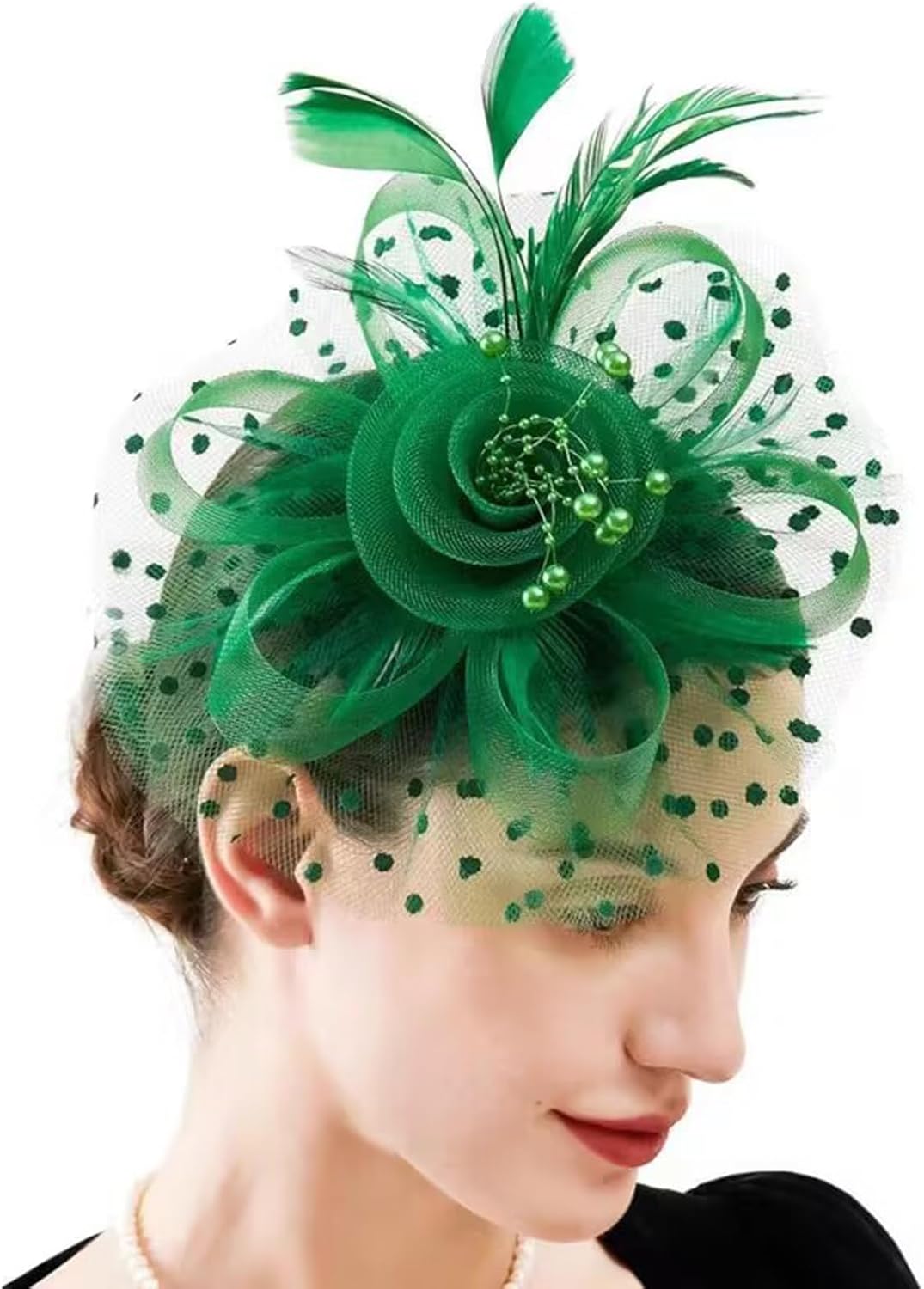 JUNBESTN Fascinators Hat Tea Party Headwear for Women Flower Mesh Feathers Headband