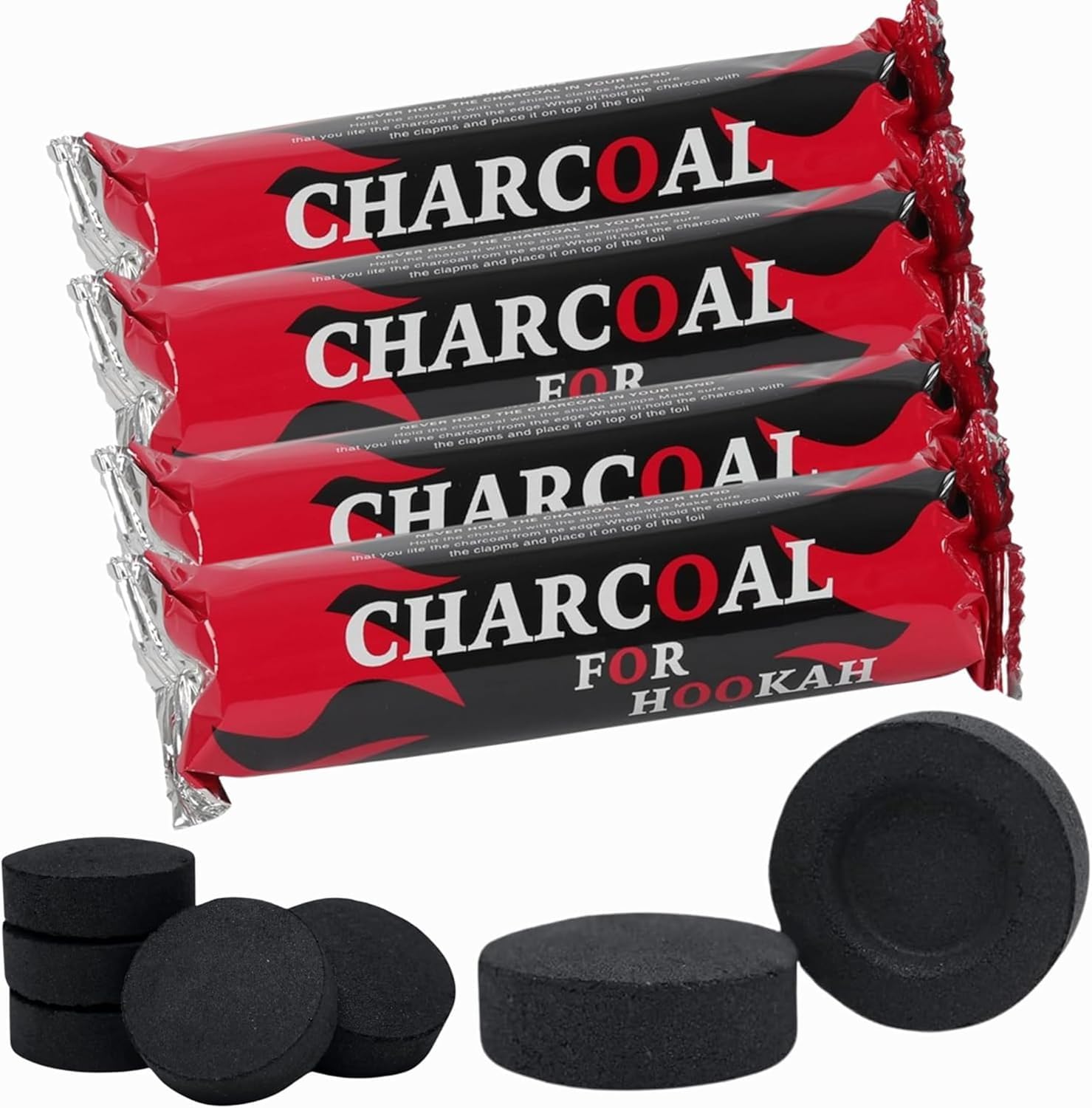 Glamified , Glam Black Quick Light Hookah Charcoal Discs - Fast-Igniting Round Coal Tablets For Shisha, Incense & Resin Burners - Long-Lasting, Odorless & Tasteless (3 Rolls, 30 Pieces Total)