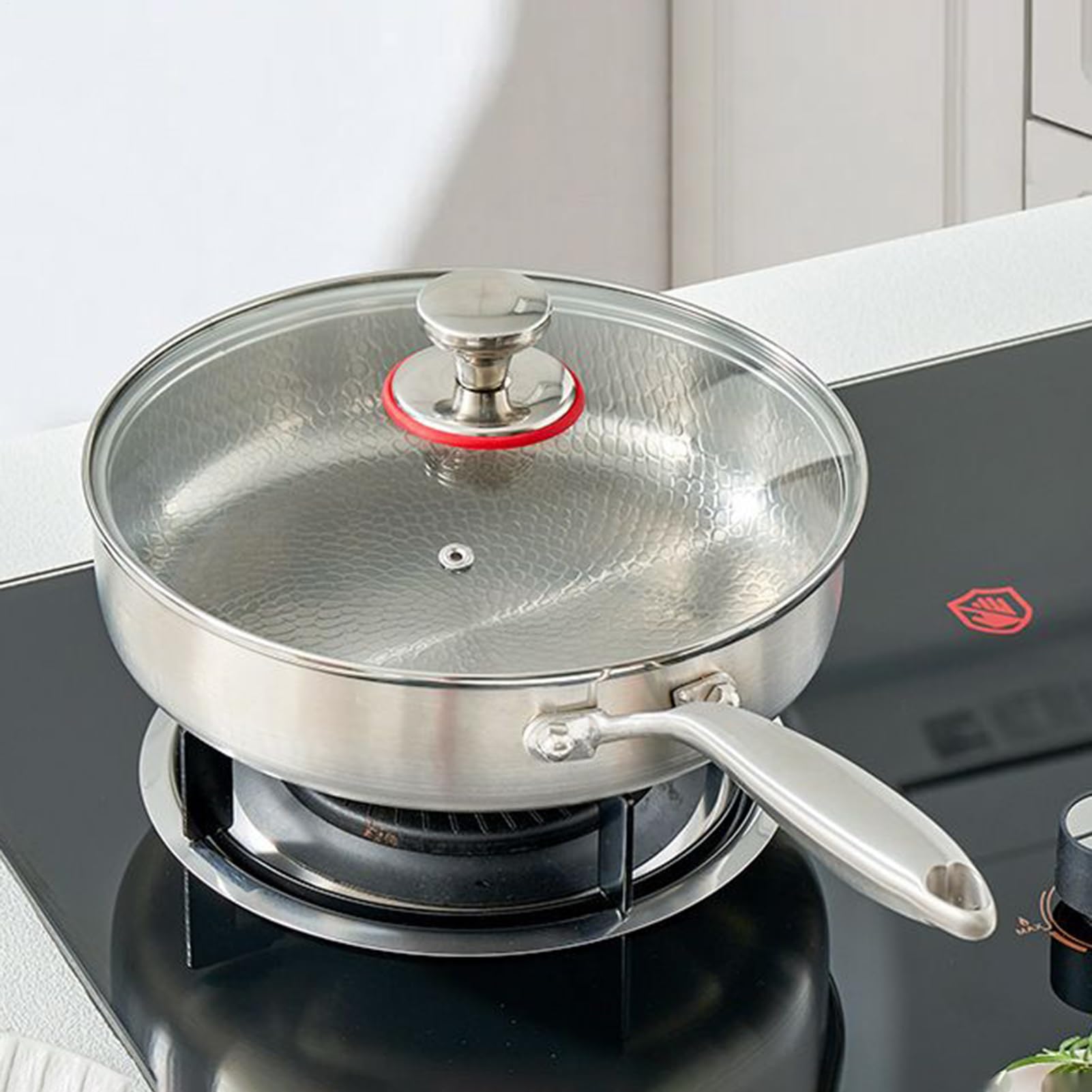 Sartén Titanio Antiadherente Utensilios de Cocina Antiadherentes | Sartén Cocina Con Tapa Para Cocineros Domésticos Principiantes Preparación Comidas Huevos Tortillas Carnes Camping Viajes