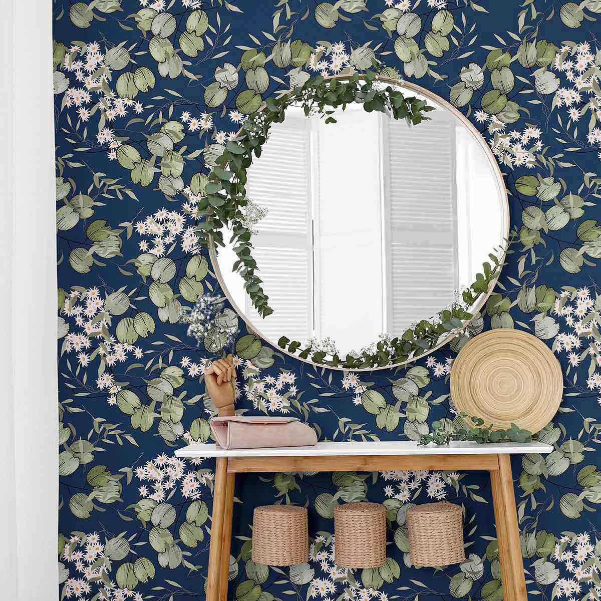 Walls By Me Blue Leaf Peel and Stick Removable Wallpaper 6976