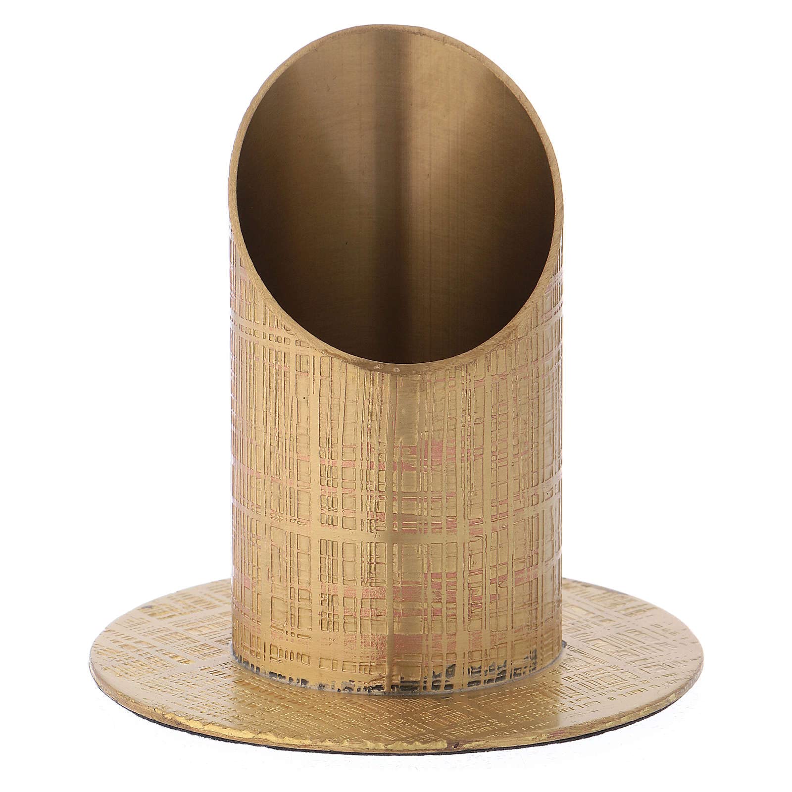 Candle Holder in Gold-Plated Brass with Engraved Surface