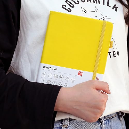 Miniatura 7 de Deziliao - Cuadernos forrados para diario, con lazo para bolígrafo. Cuadernos de tapa dura para trabajo, papel grueso de 100 Gsm con bolsillo