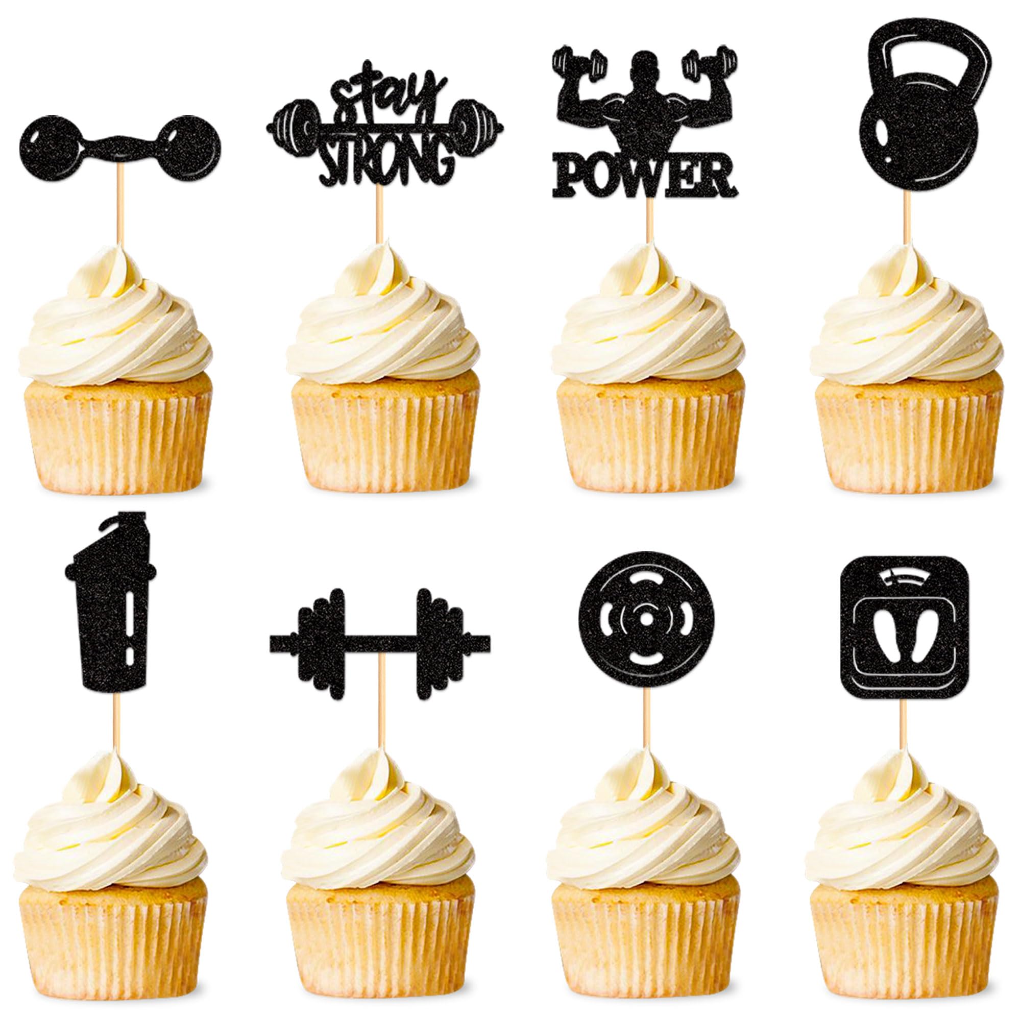 24 Decorazioni Per Cupcake Glitterate Nere – Tema Triathlon Nuoto Corsa Ciclismo Per Feste Sportive