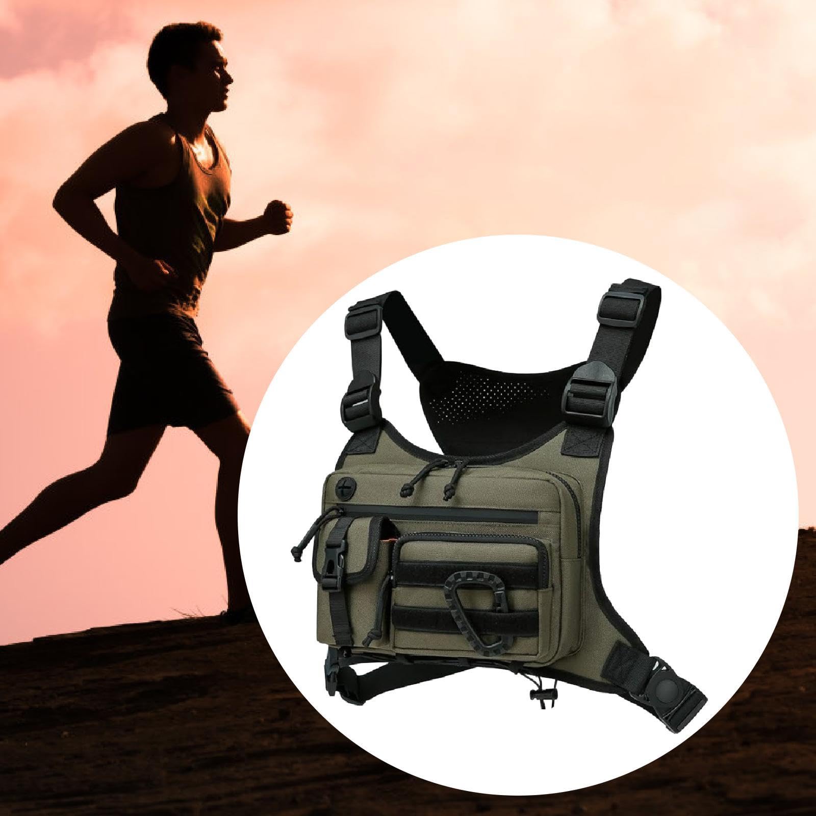 Multifunzionale per Uomo E Donna, Leggero, con Porta Cellulare, Ideale per Passeggiate E Sport All'aria Aperta, Verde