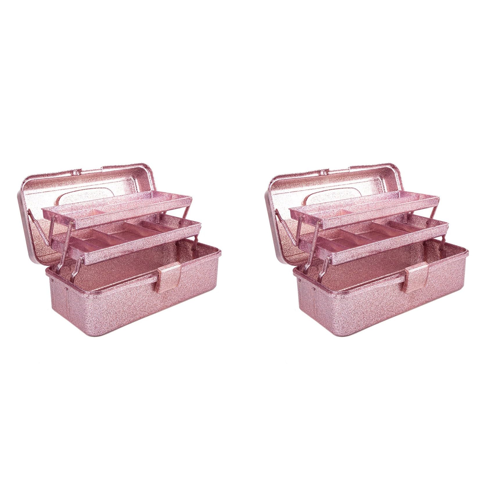 Hndhbfgrt 2X Glitter Pink & Craft Tool Storage Box,3-Layer Stackable Carry Tackle Box Sewing Box Organizer for Art