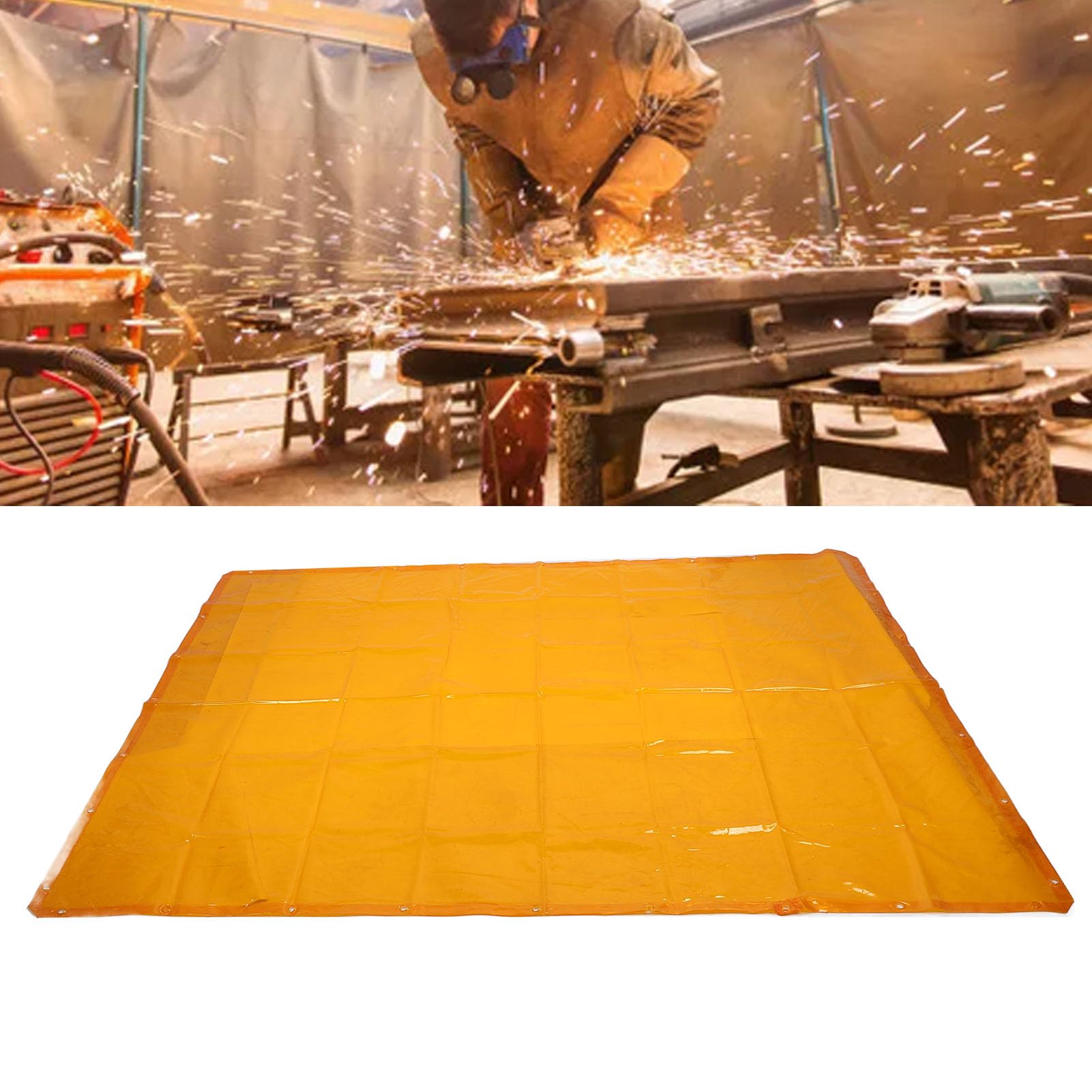 Jeffergarden Écran PE Ignifuge pour Rideau de Soudage, Grand 5,71 X 7,68 Pieds avec œillets pour la sécurité sur le Lieu de Travail et la Protection contre les étincelles