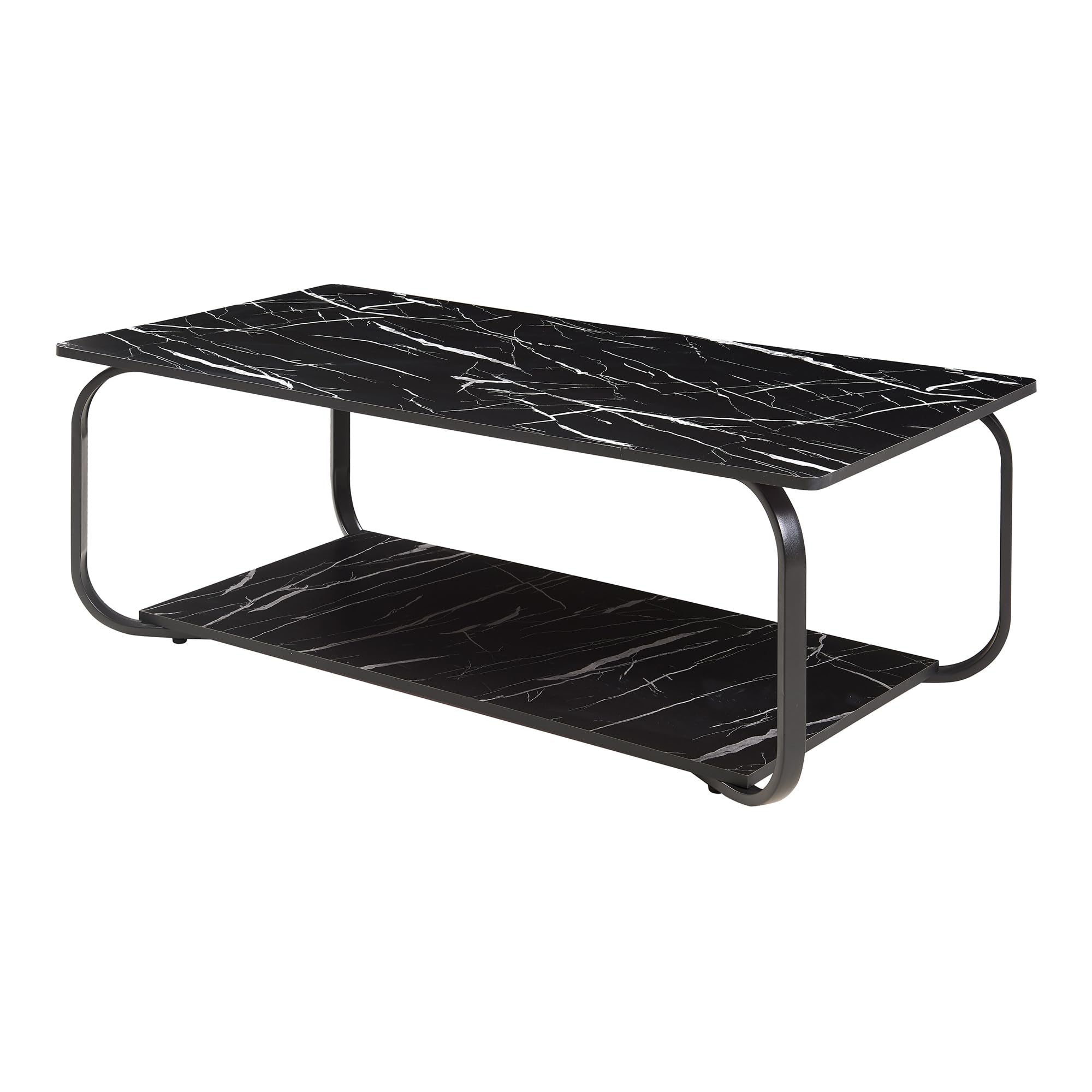 [en.casa] Table Basse de Salon avec Étagère Table d'Appoint avec Surface de Rangement Design Style Intemporel Plateau Rectangulaire MDF Acier 120 x 60 x 43 cm Effet Marbre Noir