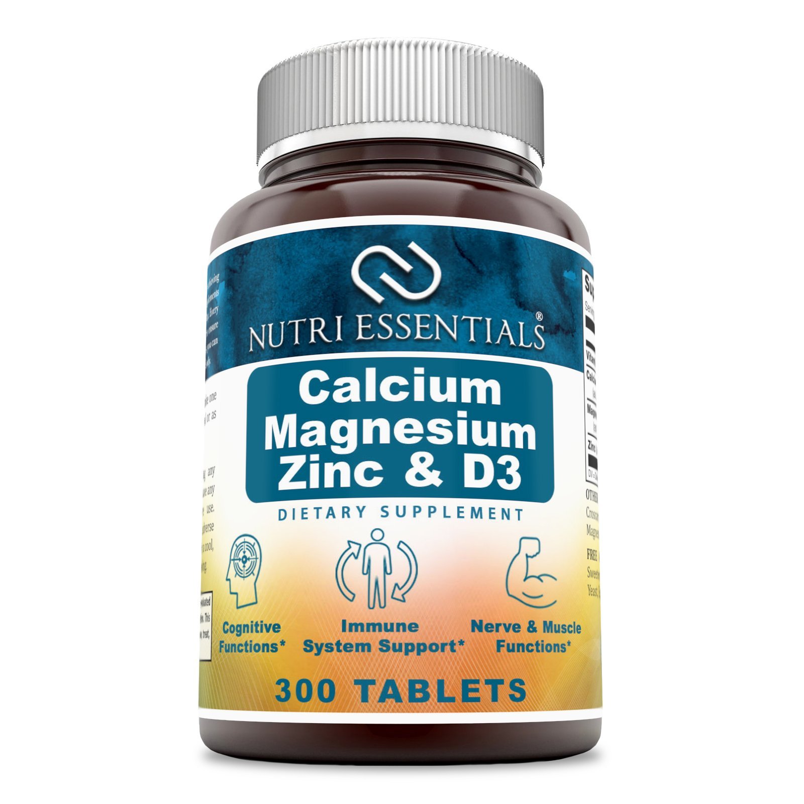 Calcium Magnesium Zinc + Vitamin D3 Tablets- Promotes Strong Bones & Teeth, Support Nerve & Muscle Function* (300 Count)