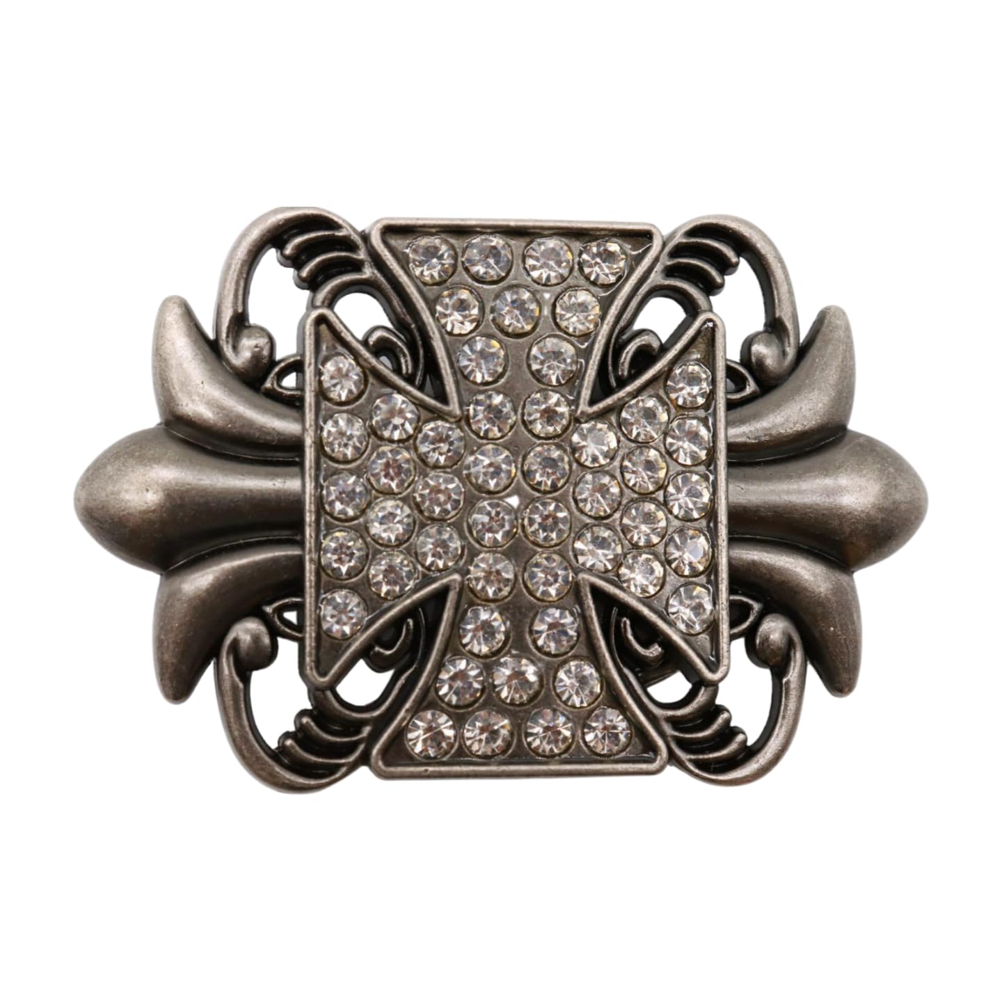 Women Men Antique Silver Metal Belt Buckle Fleur De Lys Cross Religious
