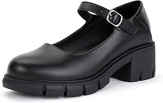 IN2 Platform Mary Janes Shoes Closed Round Toe Low Short Block Chunky Thick Heels Wedding Prom Formal Work Graduation Dress Shoes for Women Comfortable Cute Vintage Oxfords Uniform Dressy Pumps
