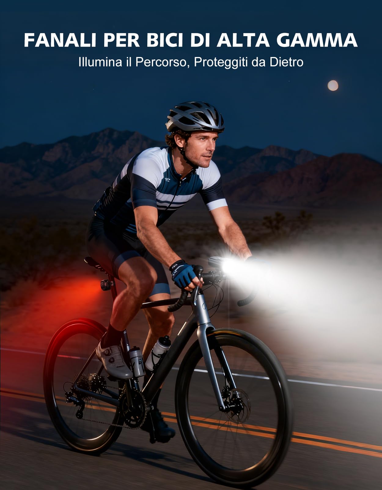 Super Luminose Luci Bicicletta LED, Alluminio Robusto Luce Bici, 8+7 Modalità & USB Ricaricabile Luce Bicicletta Anteriore e Posteriore, IP65 Impermeabile Fanali Bici per Notturna/Campeggio