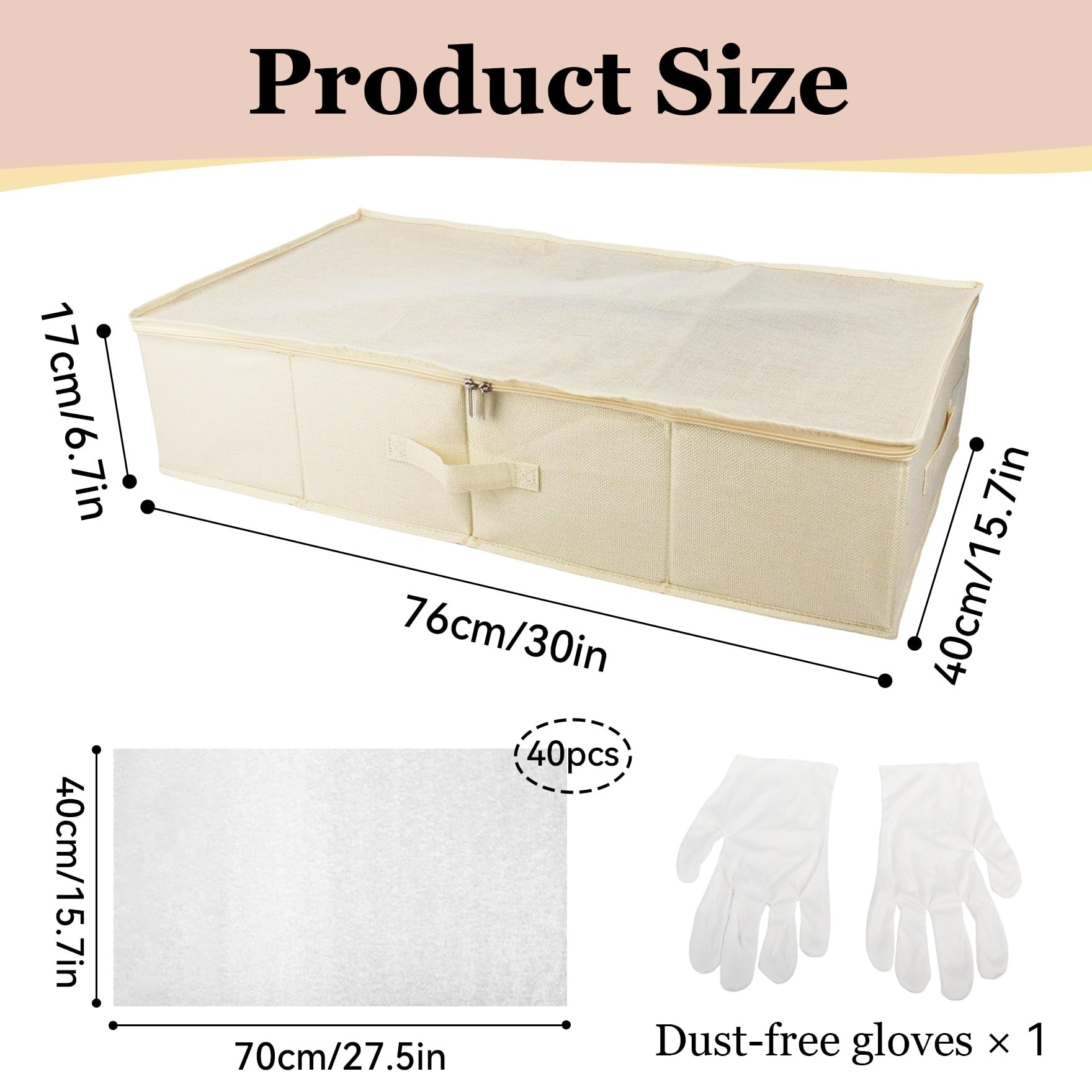 Klmnop Aufbewahrungsbox für Hochzeitskleid, große Aufbewahrungsbox, mit 40 säurefreiem Seidenpapier und 1 Paar Mikrofaser-Handschuhen zur Aufbewahrung von Hochzeitskleidern (Beige)