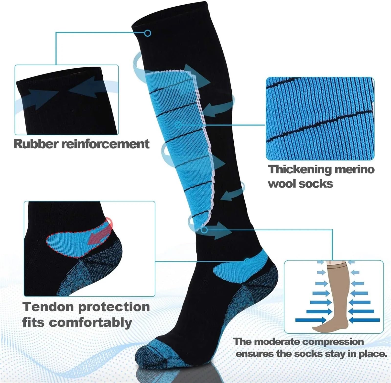 Calzini da Sci in Lana for Uomo Donna Lunghi a Compressione Calda Ciclismo Invernali Alti al Ginocchio Sportivi Snowboard