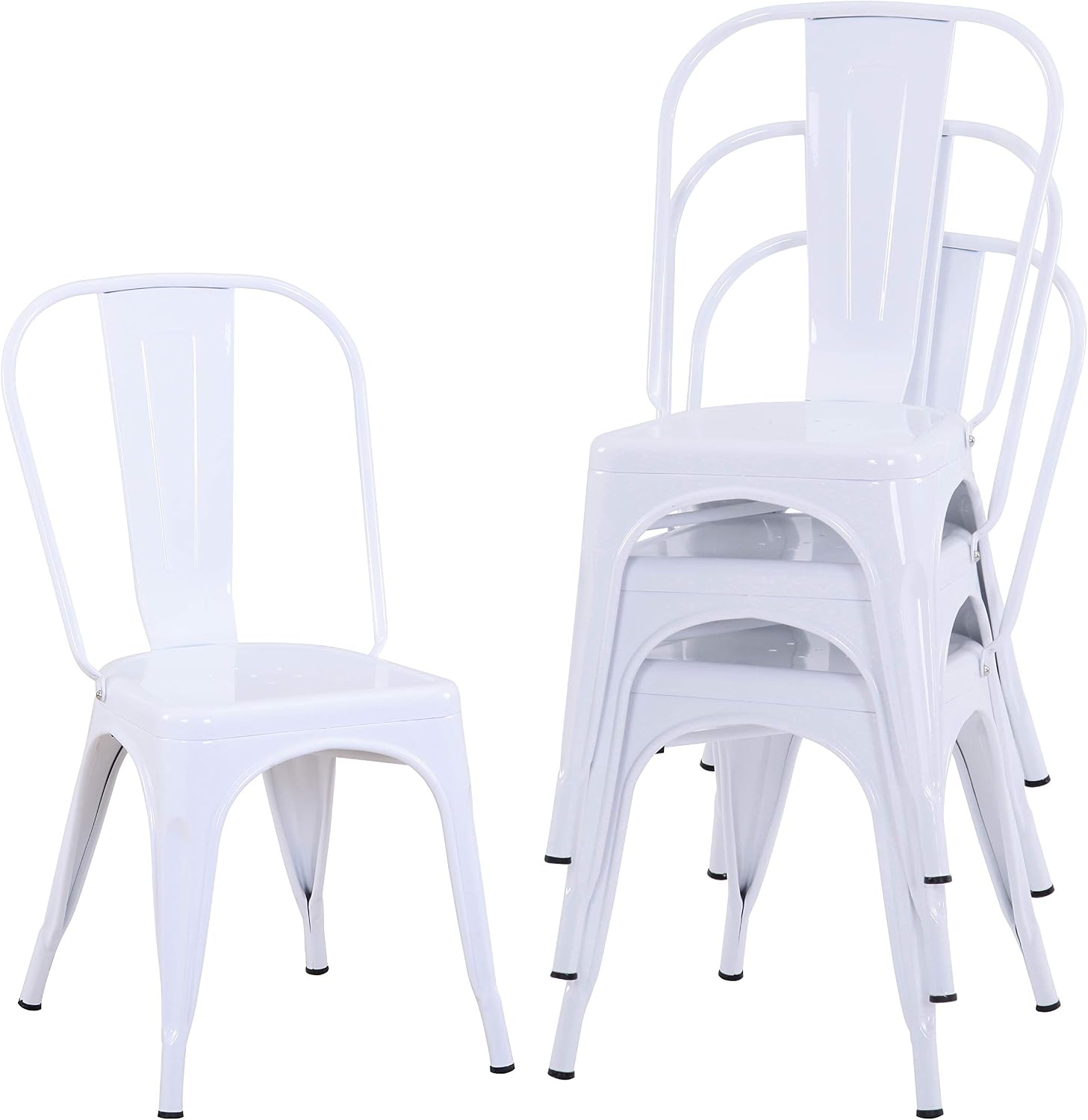 FDW Metal Dining Chairs Set of 4 Indoor Outdoor Chairs Patio Chairs Kitchen Chairs 18 Inch Seat Height Metal Restaurant Chair Stackable Chair Tolix Side Bar Chairs