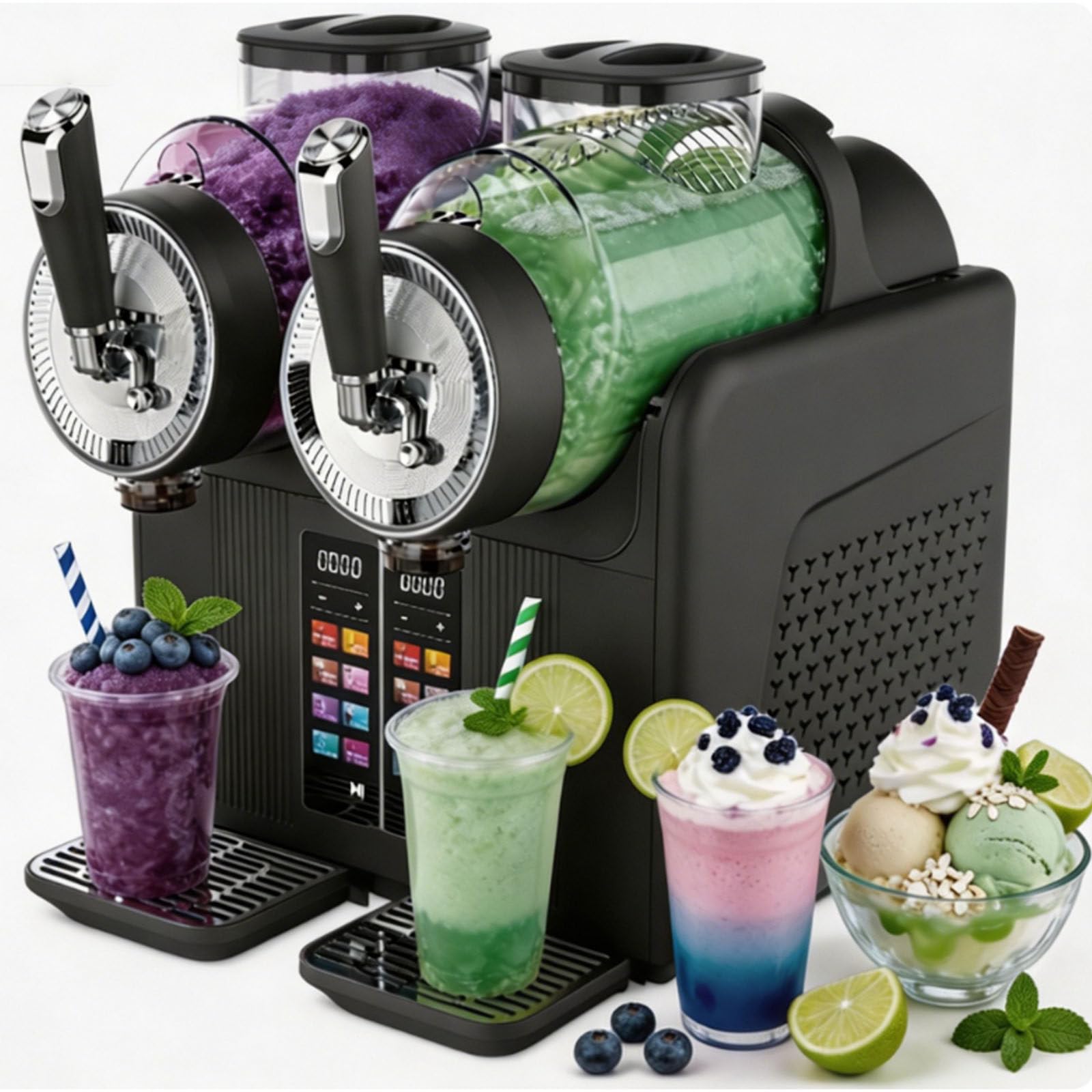ErShangMao 430w Slushie Maker Machine, Slushy Machine With Dual Tanks, Soft Ice Cream Makerfor Slush, Milkshake, Smoothie And Cold Drinks, 7-In-1 Touch Control, Detachable Easy Clean Parts Black