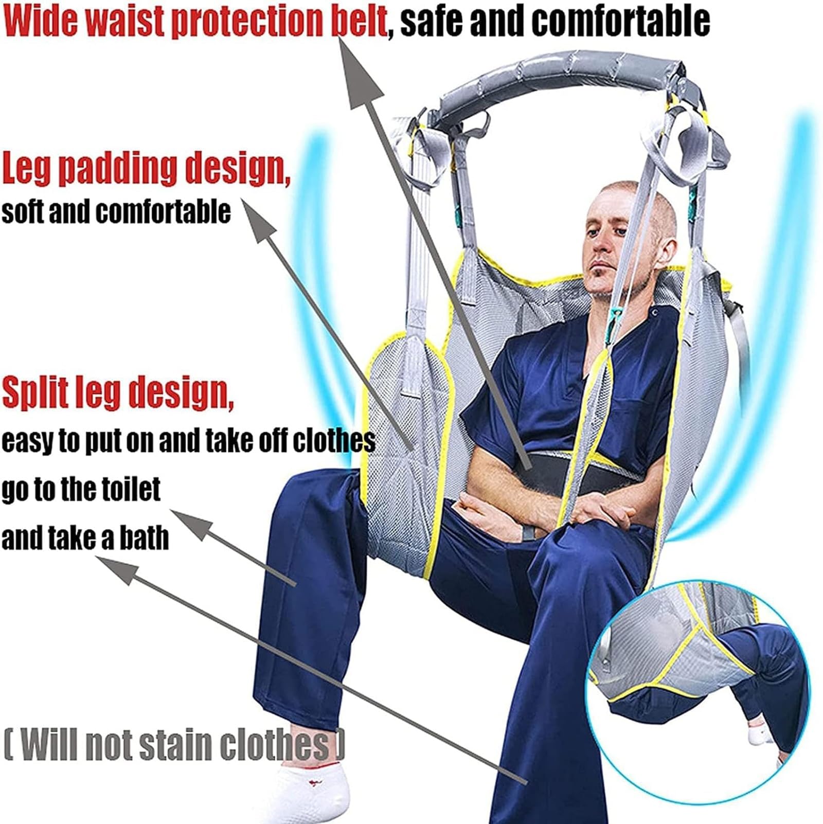 Paciente Honda Levantador Grúa, Malla De Seguridad Médica Eslinga, Eslinga de Elevación para IR al Baño, Grúa de Paciente para Enfermería, Ancianos, Discapacitados