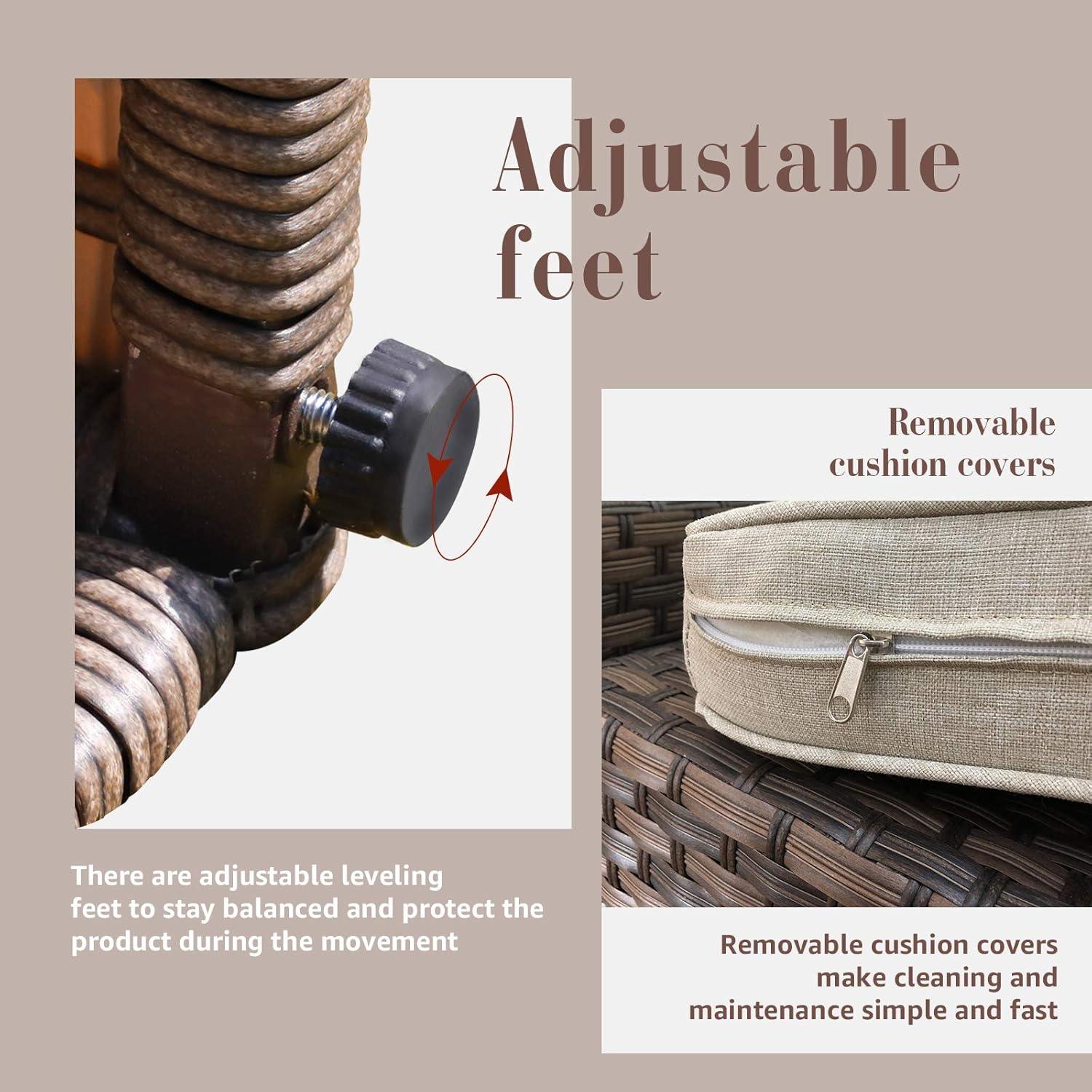 SUNSITT 4-Piece Outdoor Half-Moon Sectional Wicker Sofa Set Patio Furniture, Brown PE Rattan and Beige Cushions