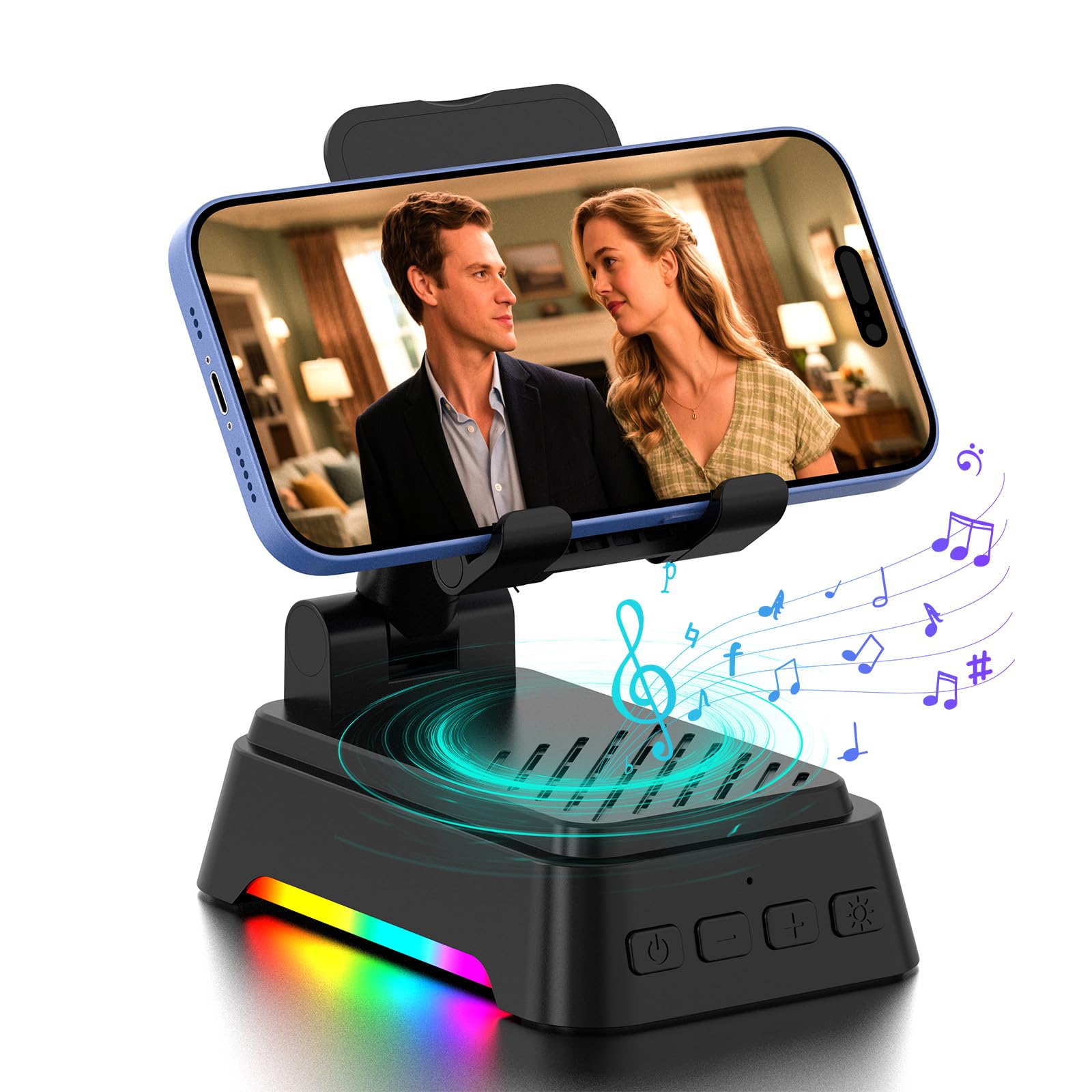 Altavoz Bluetooth con Soporte Movil Mesa y Luz Nocturna,Altavoz Portatil Bluetooth con Soporte Móvil Mesa Ajustable para iPhone/Samsung/iPad, Regalos Originales para Hombre y Mujer