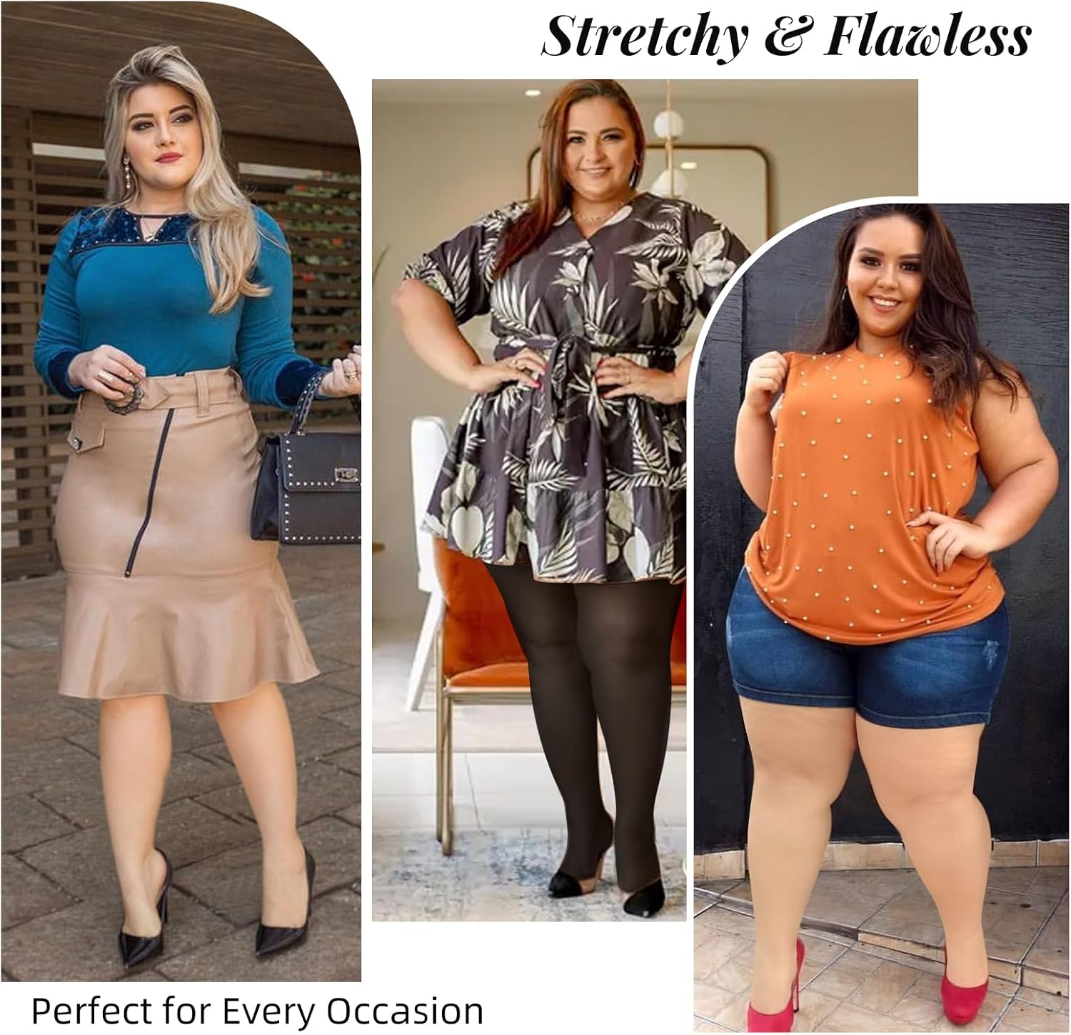 2 Pairs Plus Size Tights for Women, 40D Semi Sheer T-Crotch Pantyhose High Waist Stockings with Reinforced Toe - Image 6