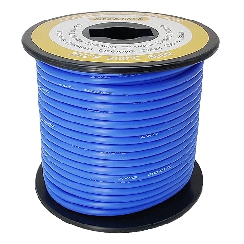ANAMIA Alambre de silicona de calibre 12 de 50 pies, color azul, flexible 12 AWG, cable de batería de cobre estañado trenzado, alta temperatura,
