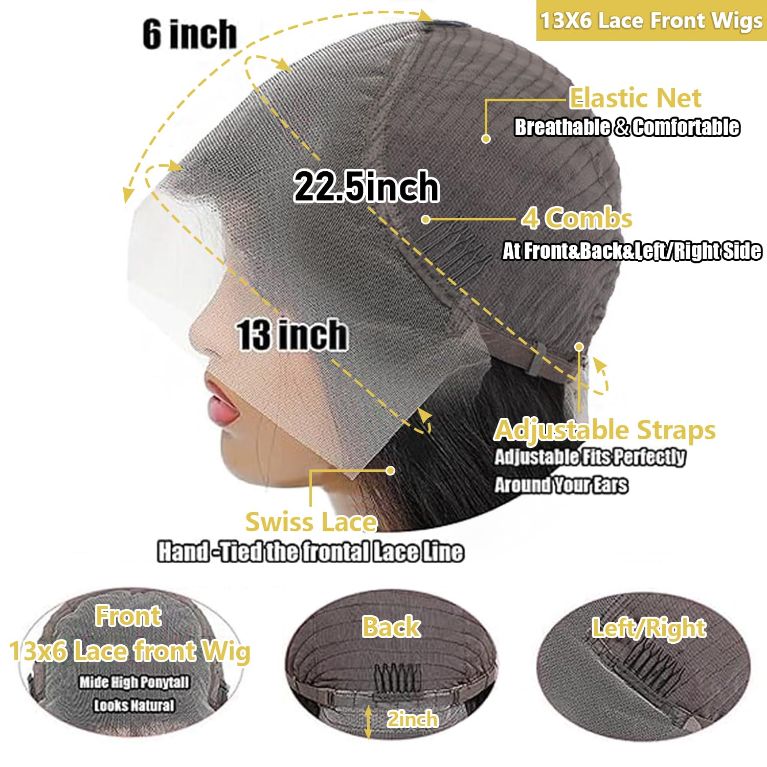 Perruque Femme Naturelle 13x6 HD Lace Front Wigs Human Hair 22 Pouces,180% Density Straight Perruque Cheveux Humain Pre Plucked With Baby Hair Lace Wig Human Hair Natural Color for Black Women