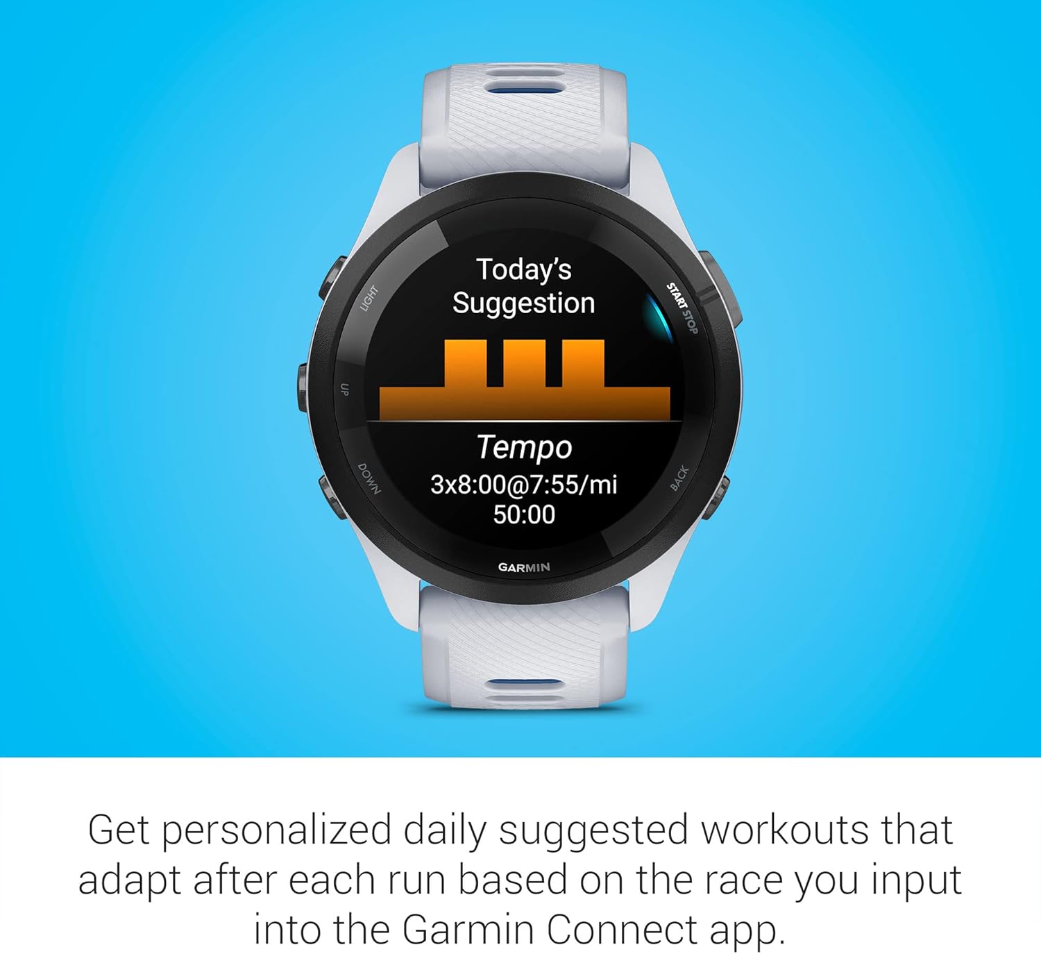 Garmin Forerunner 265 Running Smartwatch, Colorful AMOLED Display, Training Metrics and Recovery Insights, Whitestone and Tidal Blue
