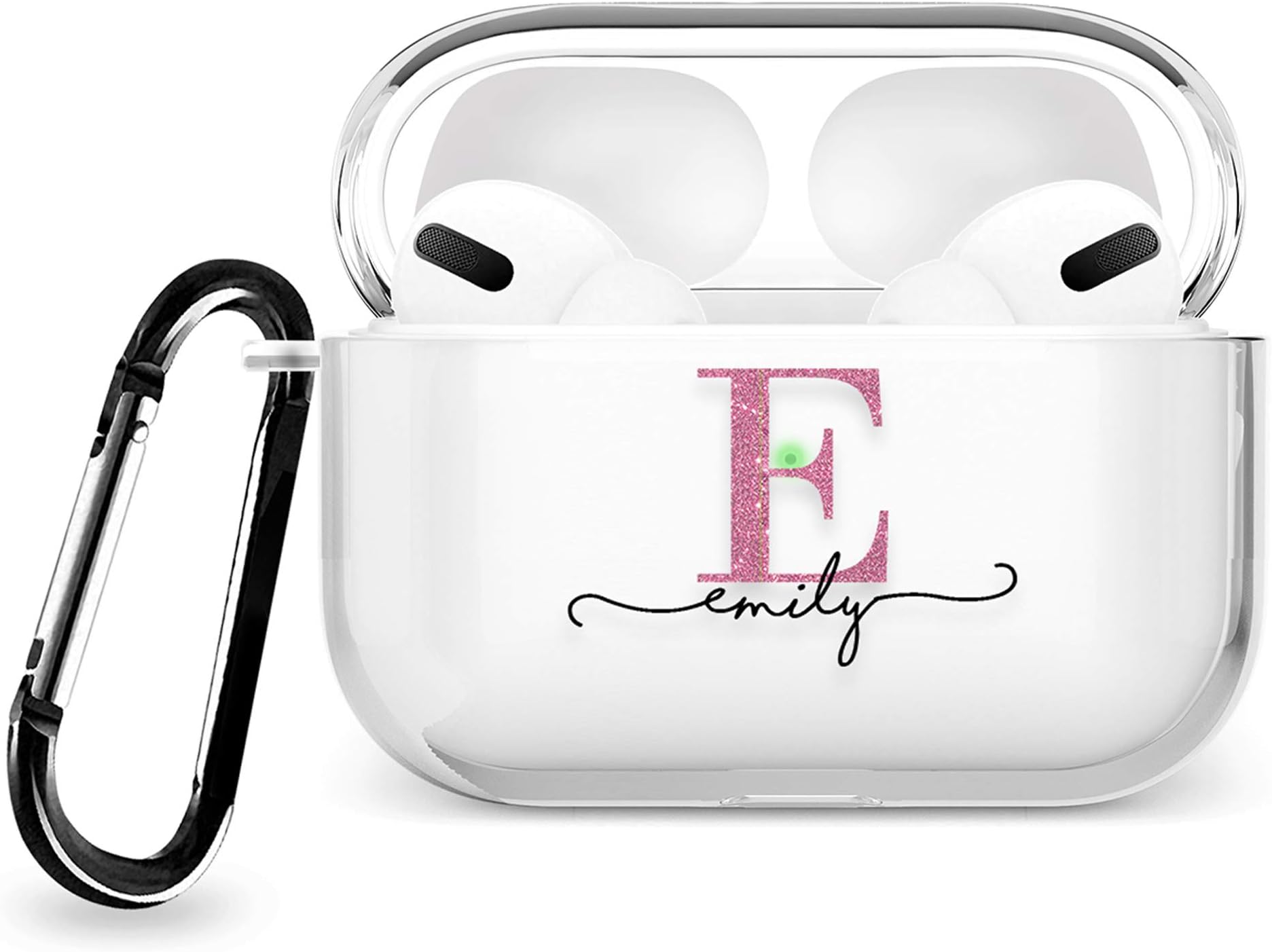Personalised Custom Case Compatible with Apple AirPods Pro 1st generation, Support Wireless Charging, with Carabiner, Front LED Visible [08- Rose Gold Monogram]