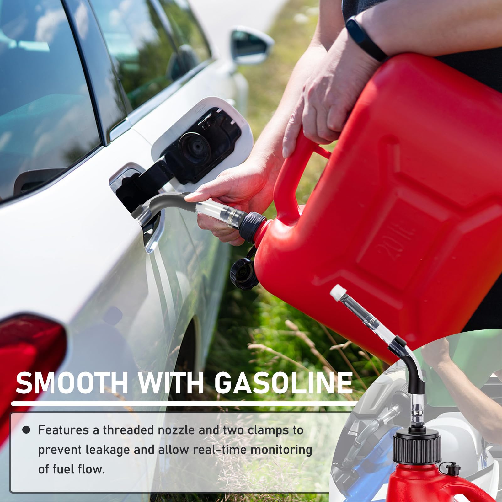 Yitexin 4 Pièces Tuyau de Bidon de Carburant de Course avec Embout Coudé, Bec Verseur pour Voitures de Course et Véhicules, Tube Essence pour Camions, Bateaux, et Réservoirs (noir et gris)