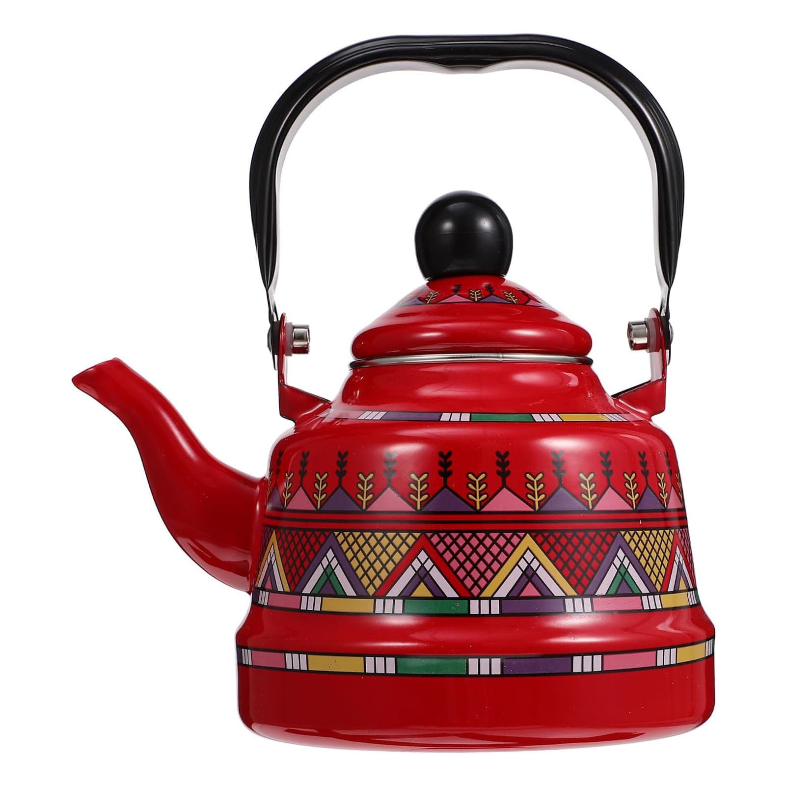 Rsbfer Red Vintage Floral Enamel Tea Kettle - Quick Heating Stovetop Teapot With Cool Touch Porcelain Handle For Hot Water, No Whistling,,2.5L