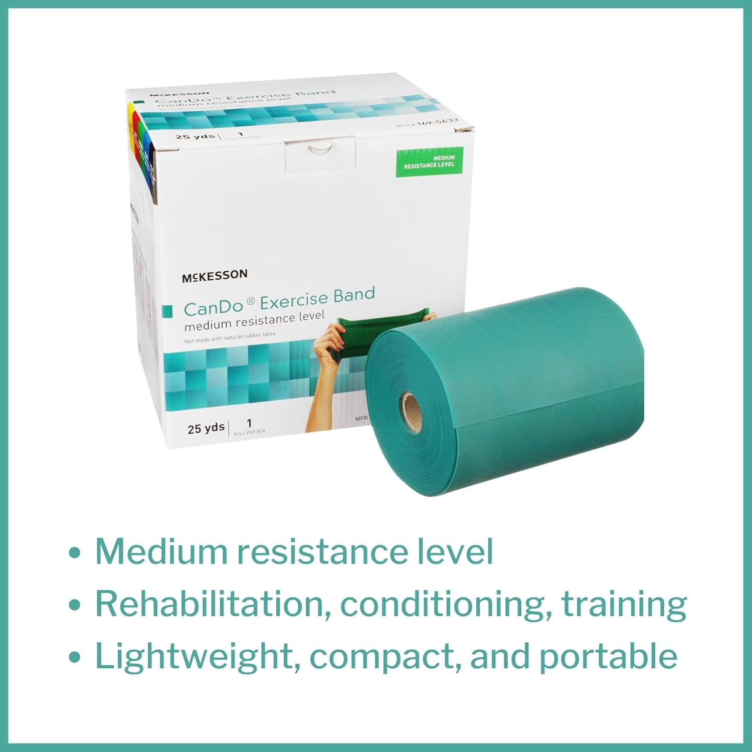 McKesson Can Do Exercise Resistance Band - Workout Bands for Physical Therapy - Green, Medium Resistance - 5 in x 25 yd, 1 Count