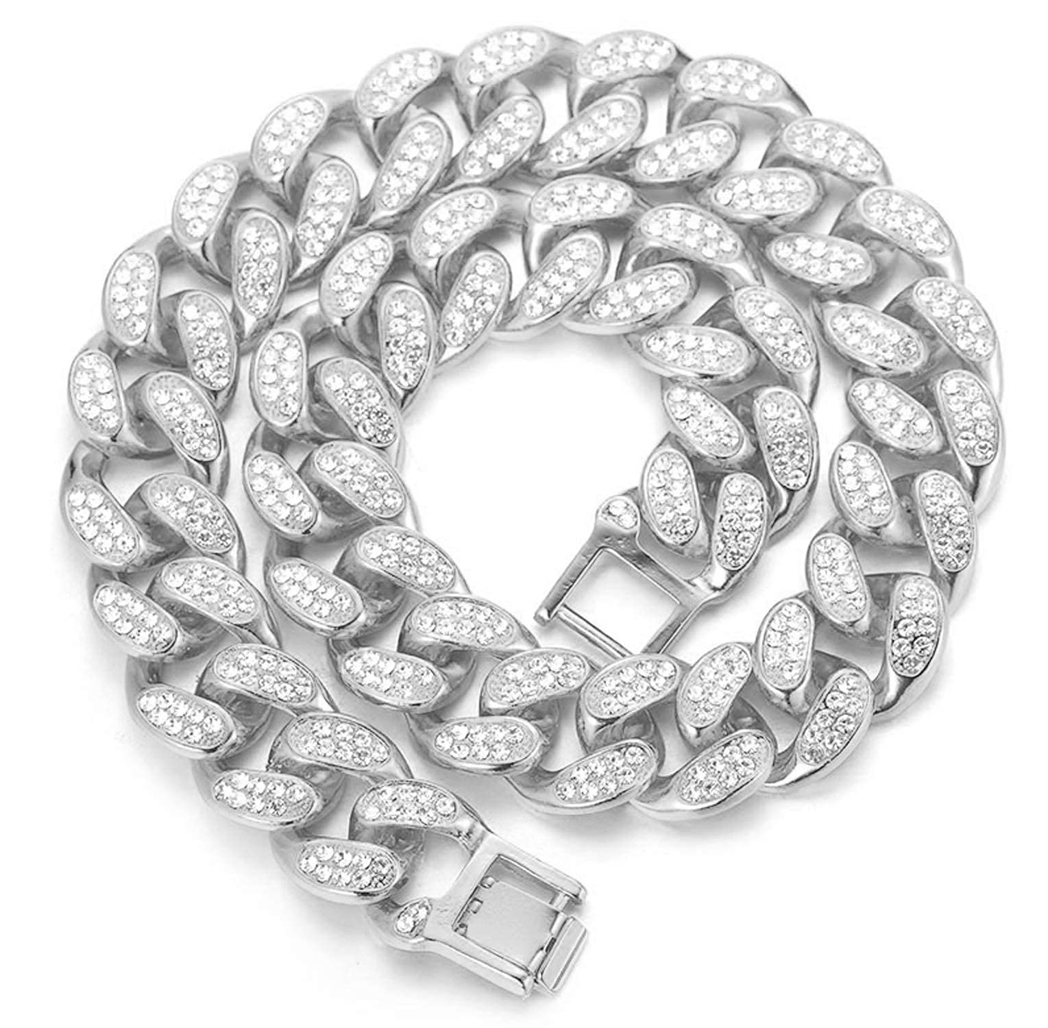 HALUKAKAH Cadena Cubana Hombres Iced Out,15MM/20MM Hombres Miami Chapado en Oro Real de 18k/Platino Plateado en Oro Blanco Gargantilla Collar Pulsera,Diamantes de Laboratorio,Regalo para él