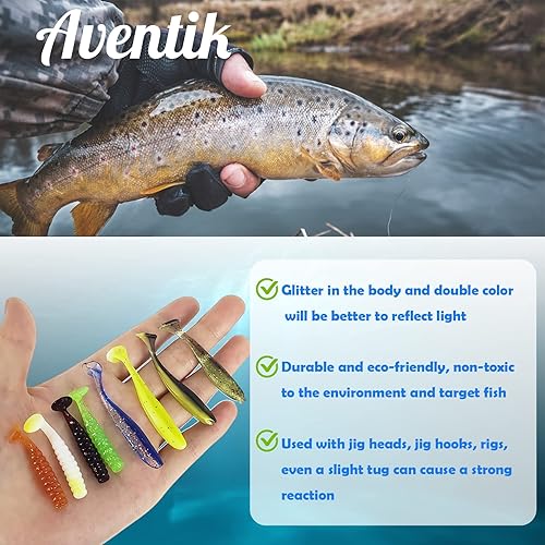 Miniatura 4 de Aventik Kit de señuelos de cangrejo, señuelos de pesca de plástico suave para trucha de mierda, lubina, lubina, cola de paleta, minnow shad,