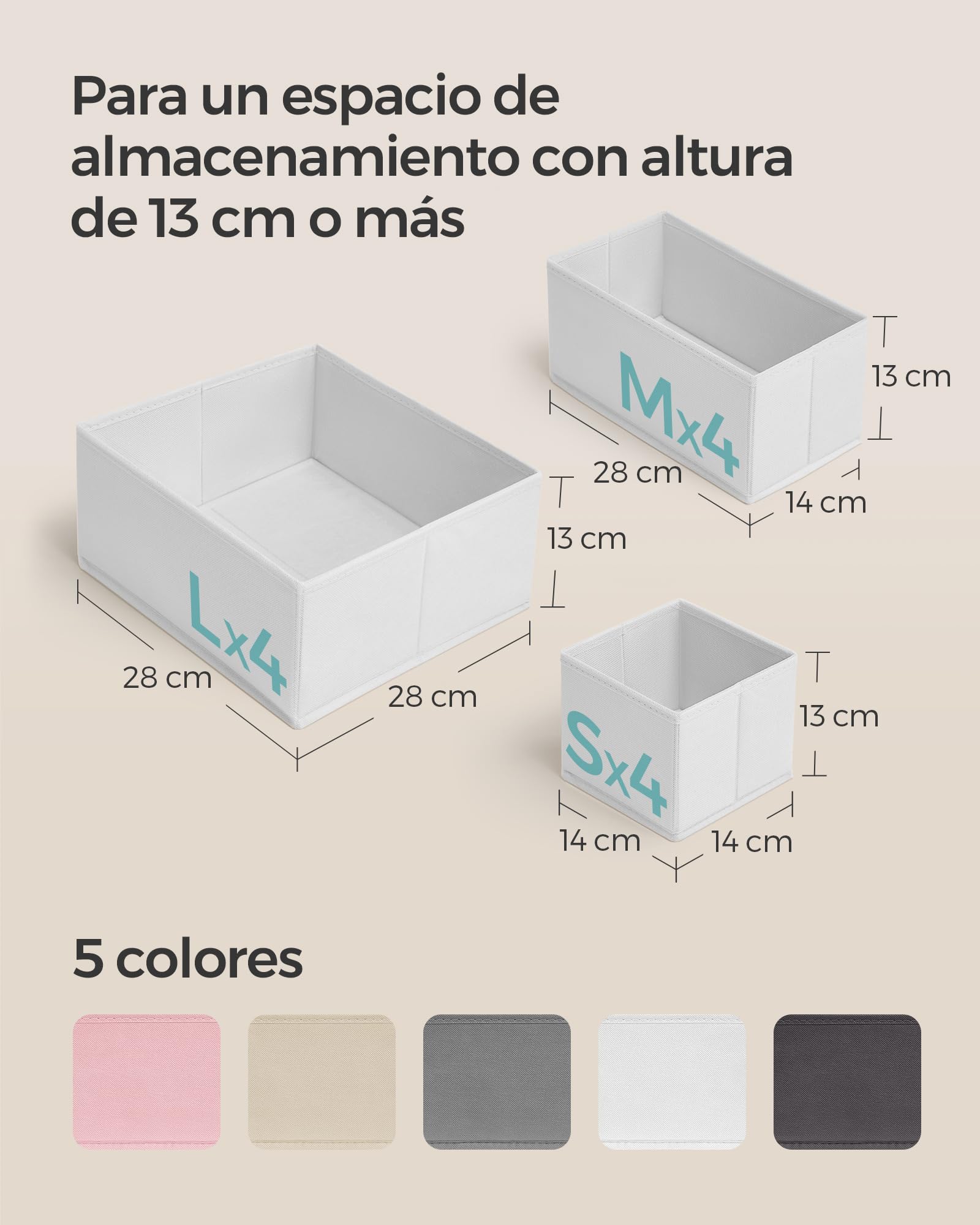 SONGMICS Separadores de Cajones, Organizadores de Tela Plegables, Juego de 12, Blanco Nube RDZ006W02