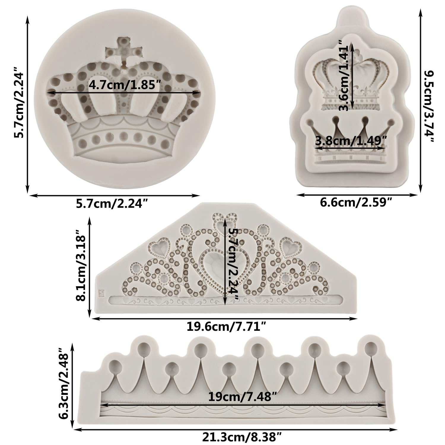 4PCS Krone Silikonform,Silikonform Für Schokolade Süßigkeiten Fondant 3D Backform Kuchen Dekorieren Werkzeuge DIY Silikon Backen