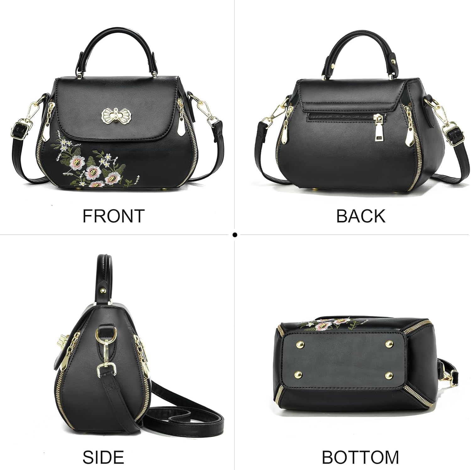 Women Flip up Embroidered Satchel Lightweight Totes Top Handle Purses and Handbag Crossbody Shoulderbag for Lady - Image 6