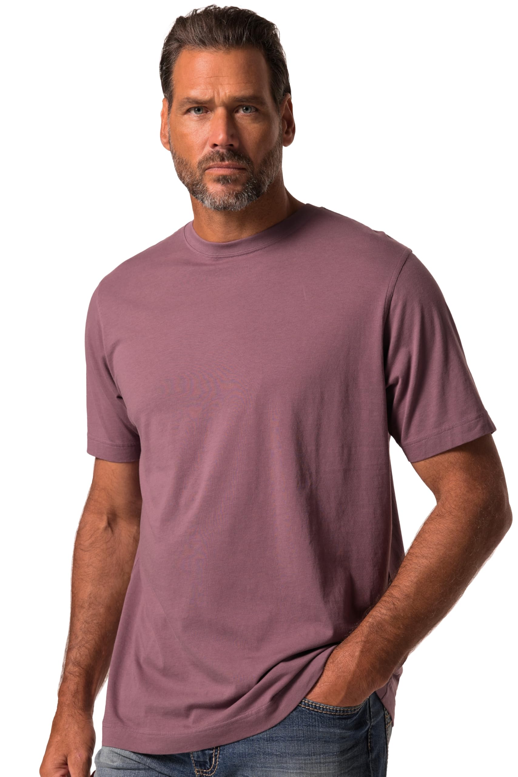JP 1880 Men's Large Sizes Plus Sizes Menswear L-8XL Basic Crew Neck Combed Cotton up to 8XL 702558, Mauve, 8XL