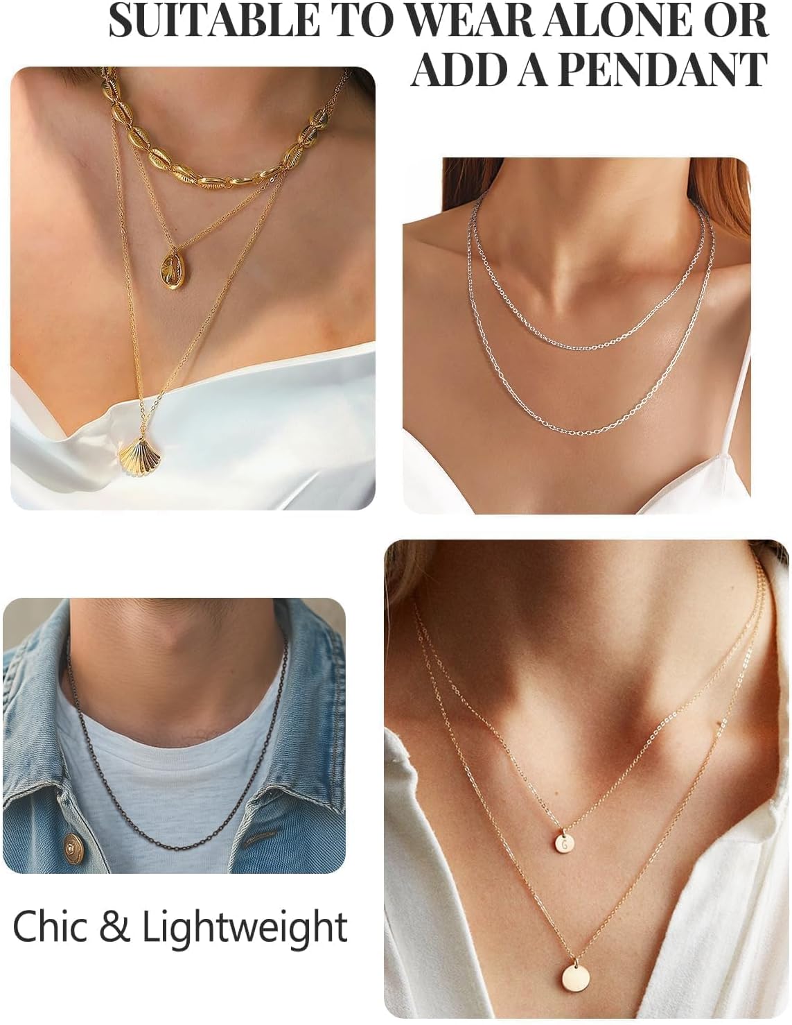 Silvora Stainless Steel Necklace for Women,2MM Rolo Cable Chain Necklace-316L Stainless Steel/14K Gold/Black/Rose Gold Plated-Womens Chain for Pendant 14"-30" Length - Image 8